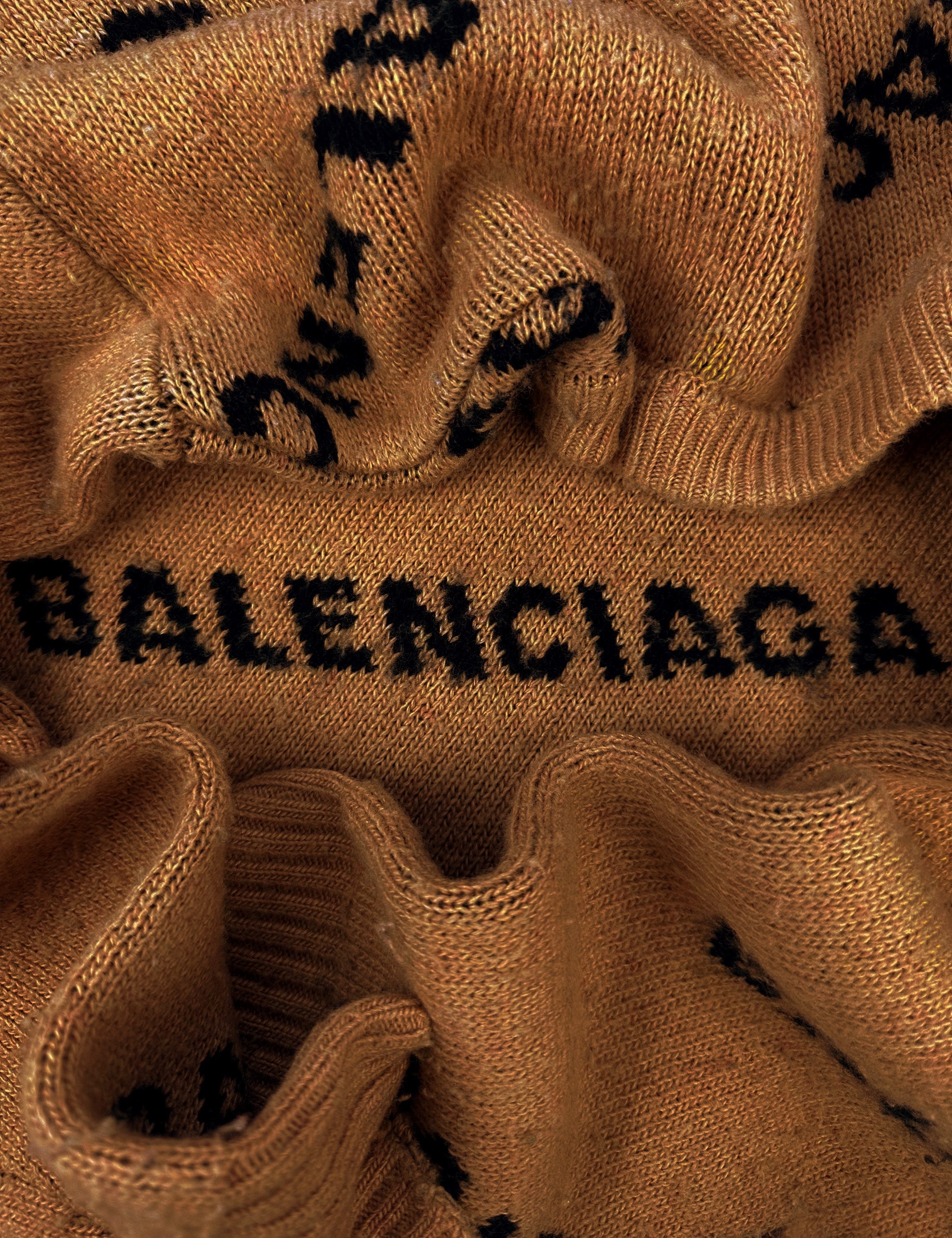AW17 Balenciaga ‘Monogram’ Spellout Logo Tan Knit Sweater