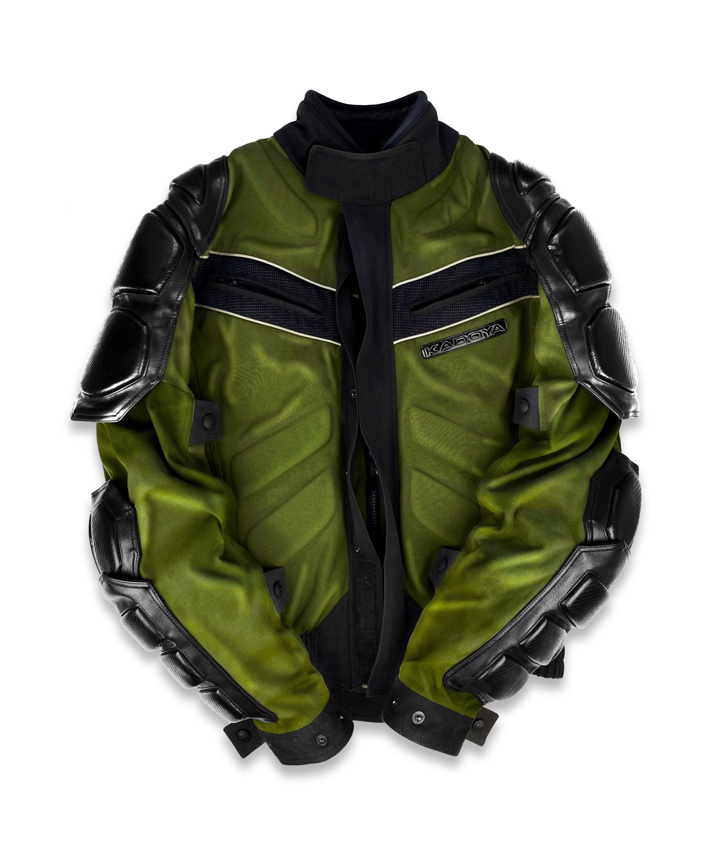 90s Kadoya ‘Support’ Padded PVC Leather Olive Biker Jacket