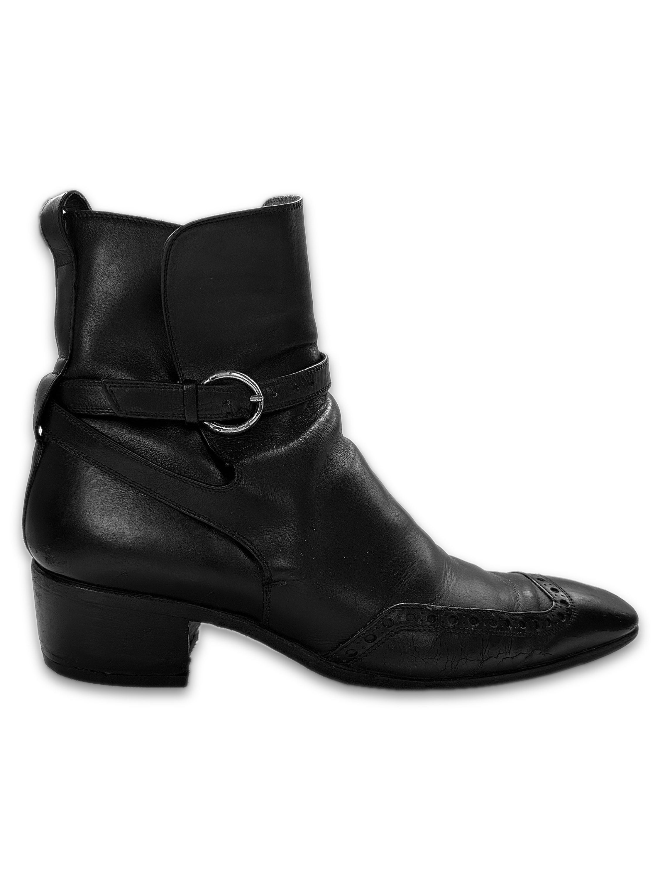 Yves Saint Laurent ‘Jodhpur’ Brogue Black Leather Belted Boots