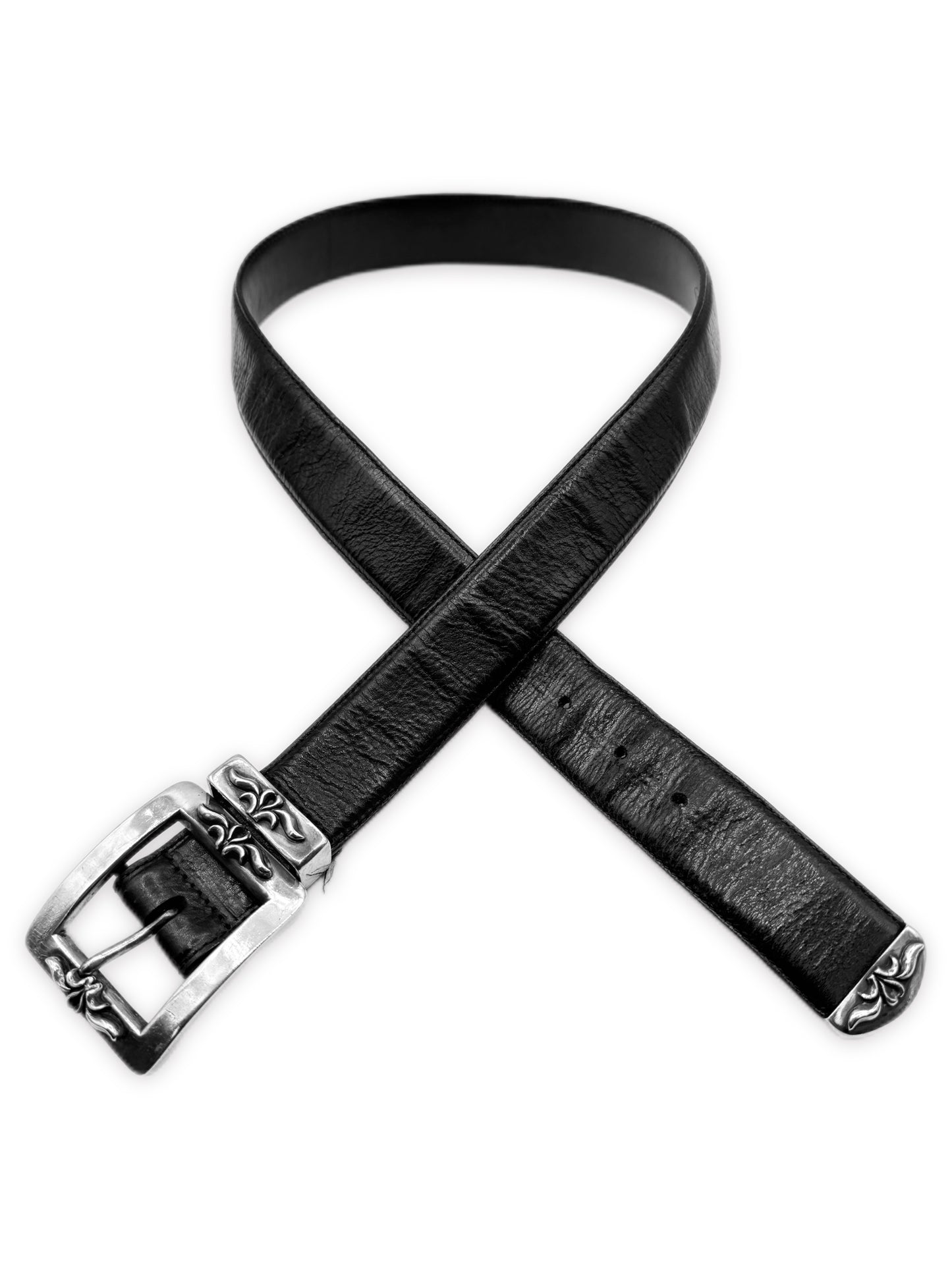Chrome Hearts OTJ Square Buckle Silver 3 Piece Black Leather Belt