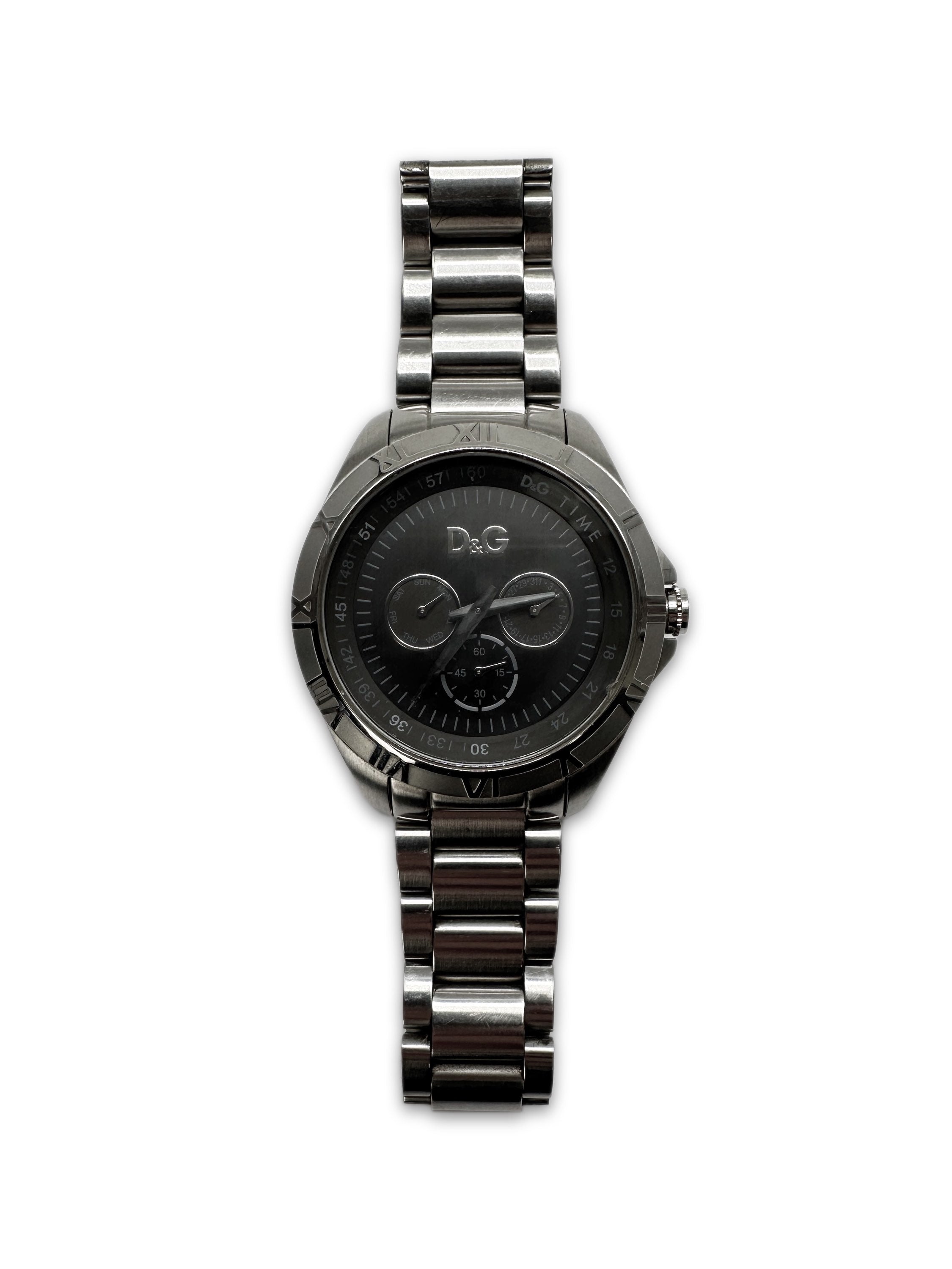 00s Dolce &amp; Gabbana Silver Triple Chronograph Wrist Watch
