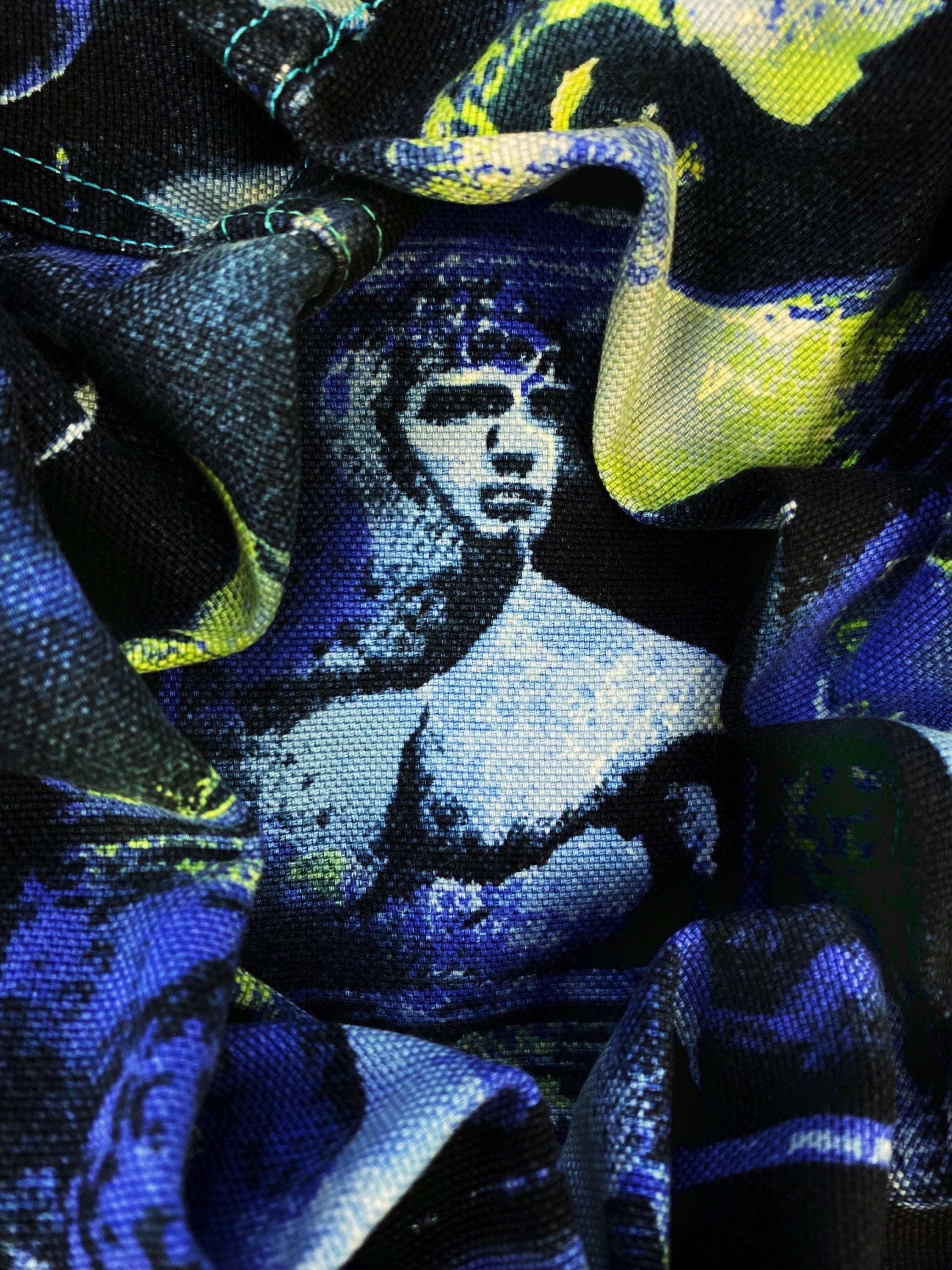 SS93 Jean Paul Gaultier ‘Faces’ Graphic Two Tone Denim Jacket