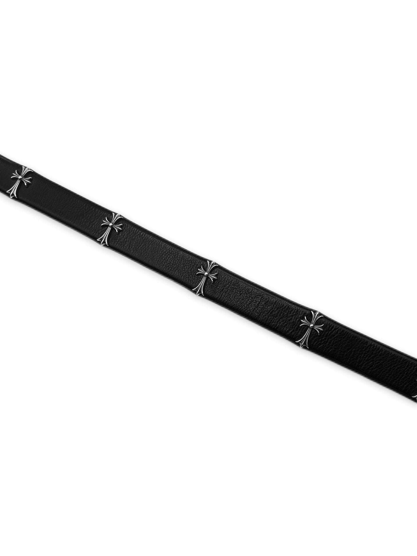 Chrome Hearts Cemetery Cross Pendant Black Leather .925 Silver Belt Strap