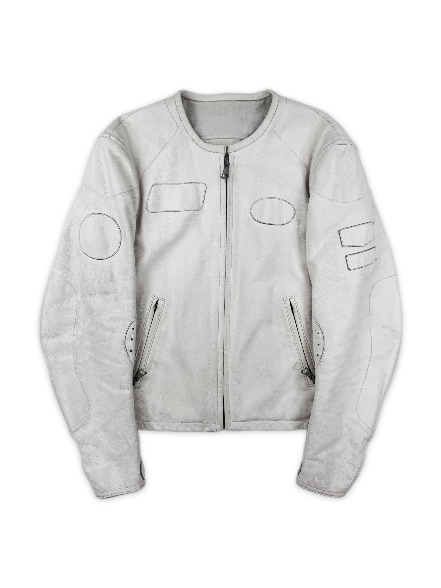SS02 Maison Margiela ‘WHITE’ Cafe Racer Patched Leather Jacket