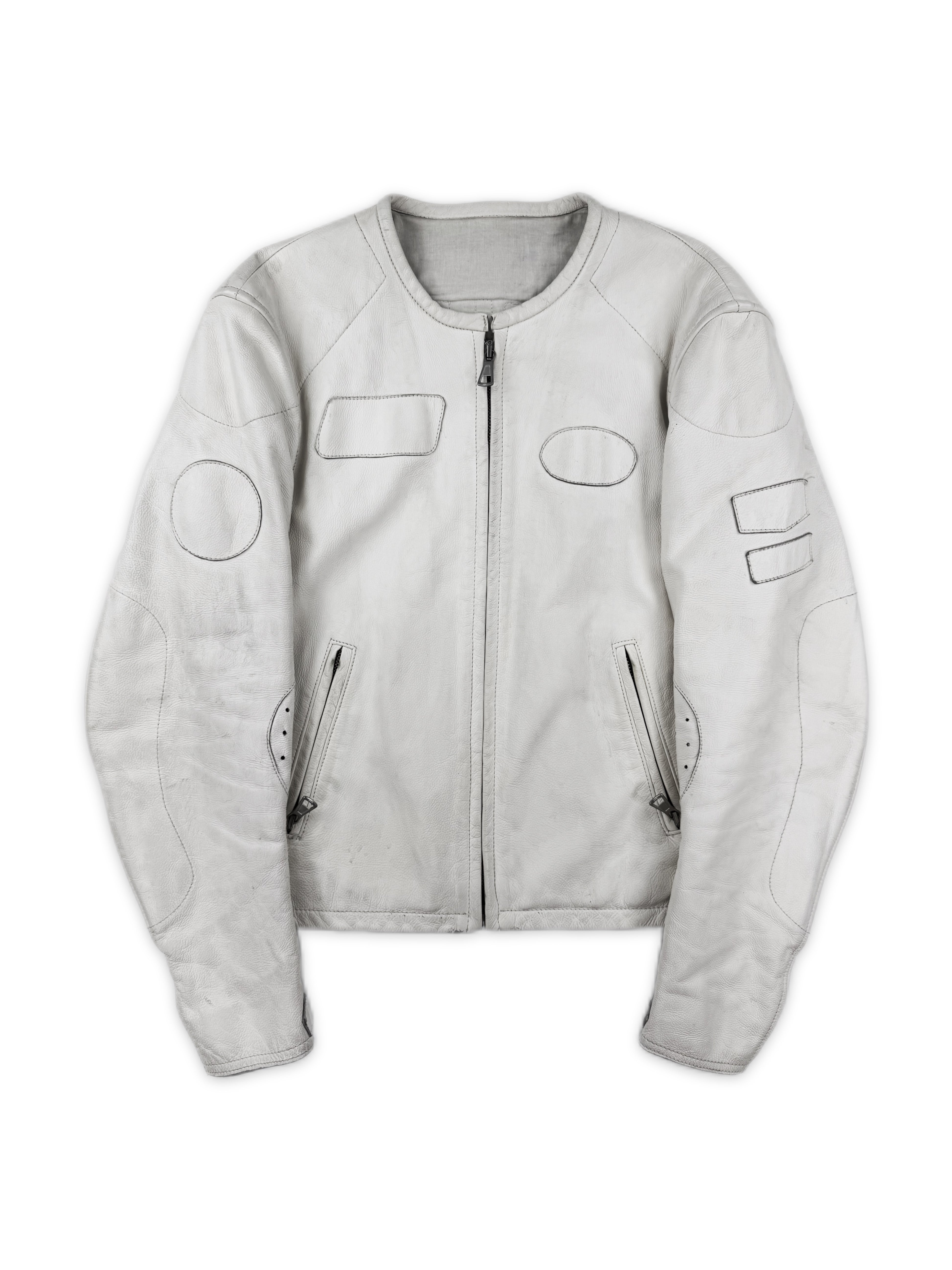 SS02 Maison Margiela ‘WHITE’ Cafe Racer Patched Leather Jacket
