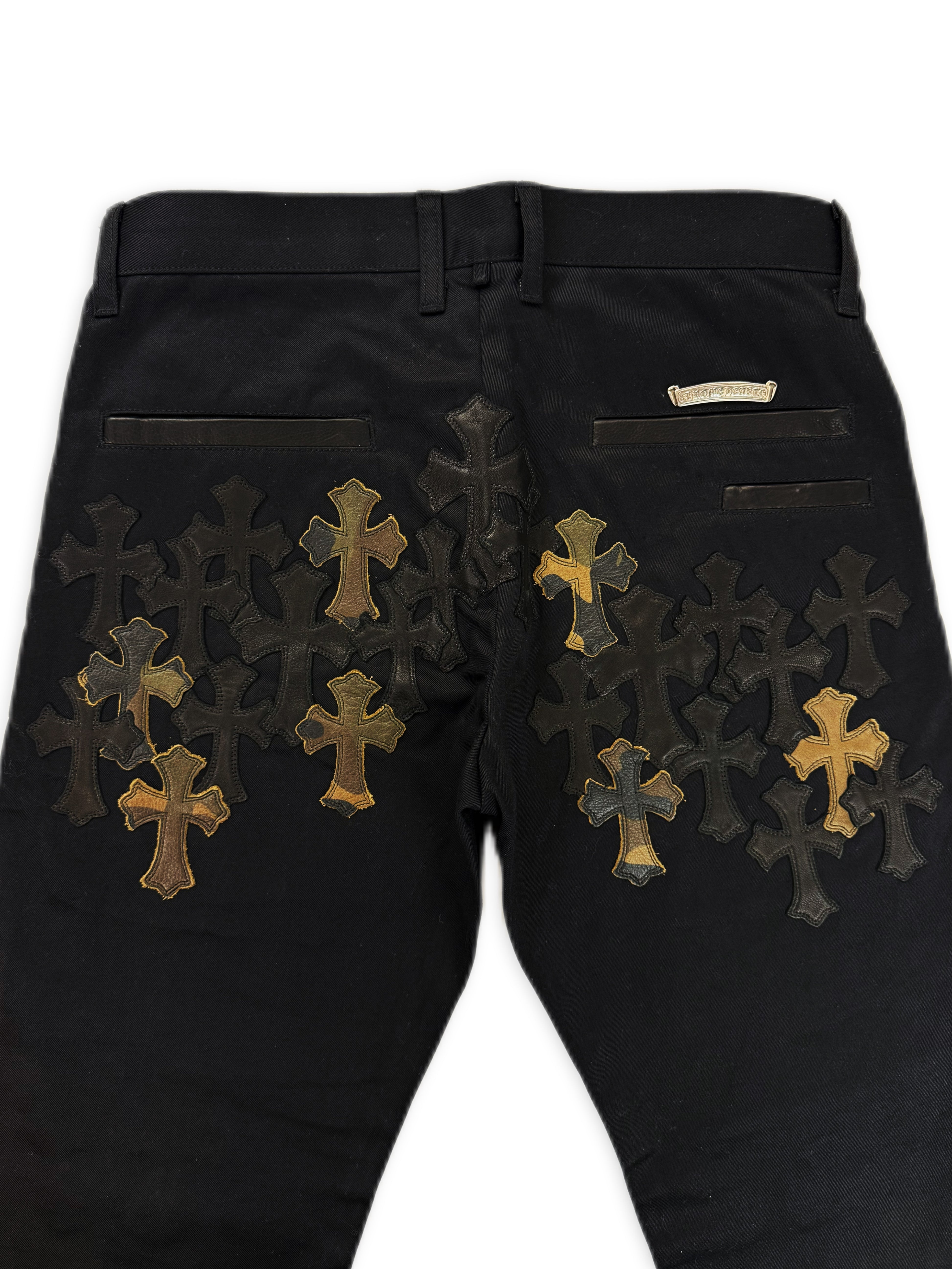 Chrome Hearts 40 Leather Camo Cross Patch Black Chino .925 Silver Pants