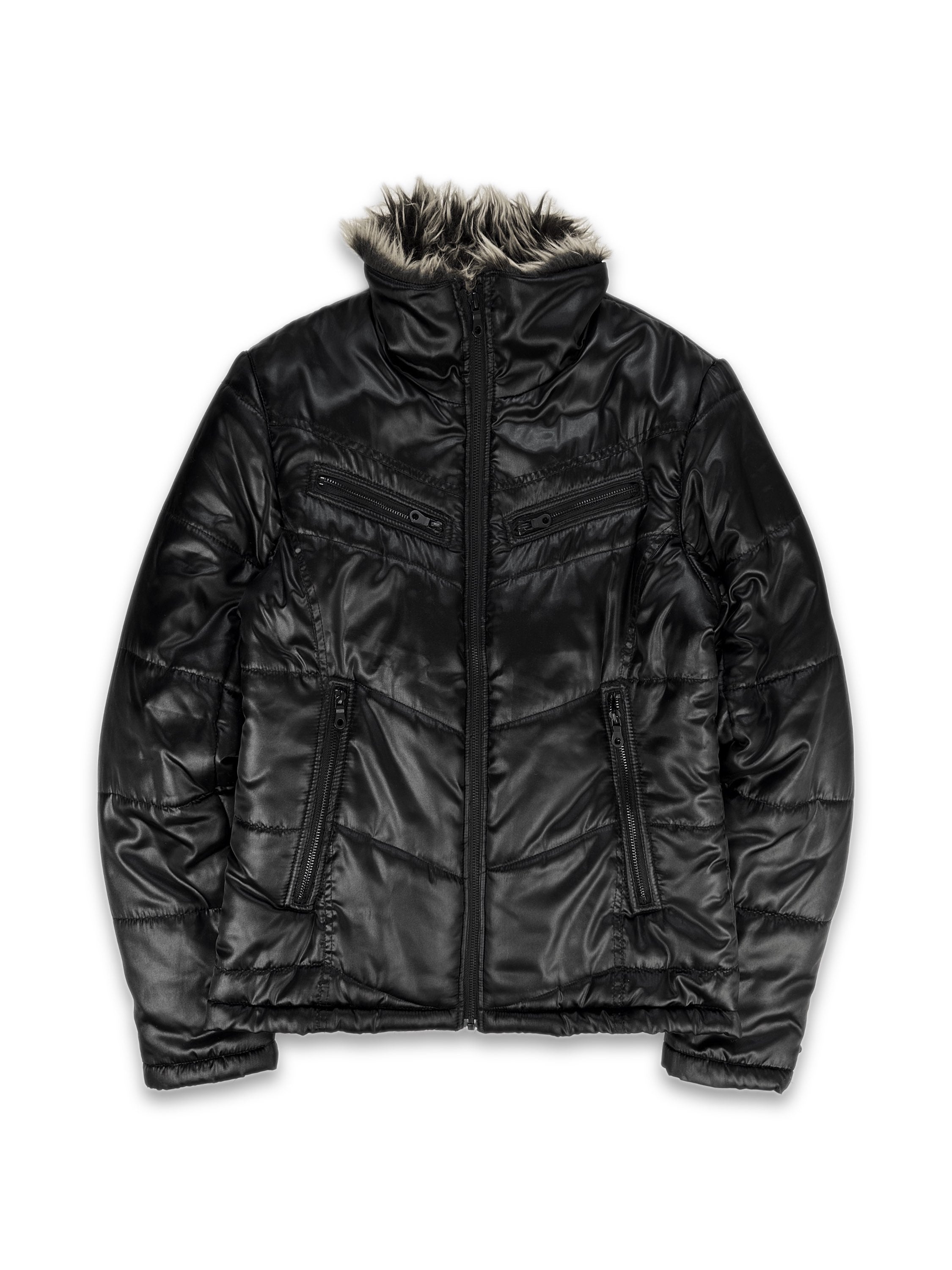 Semantic Design Fur Lined Black Down Fill Puffer Jacket