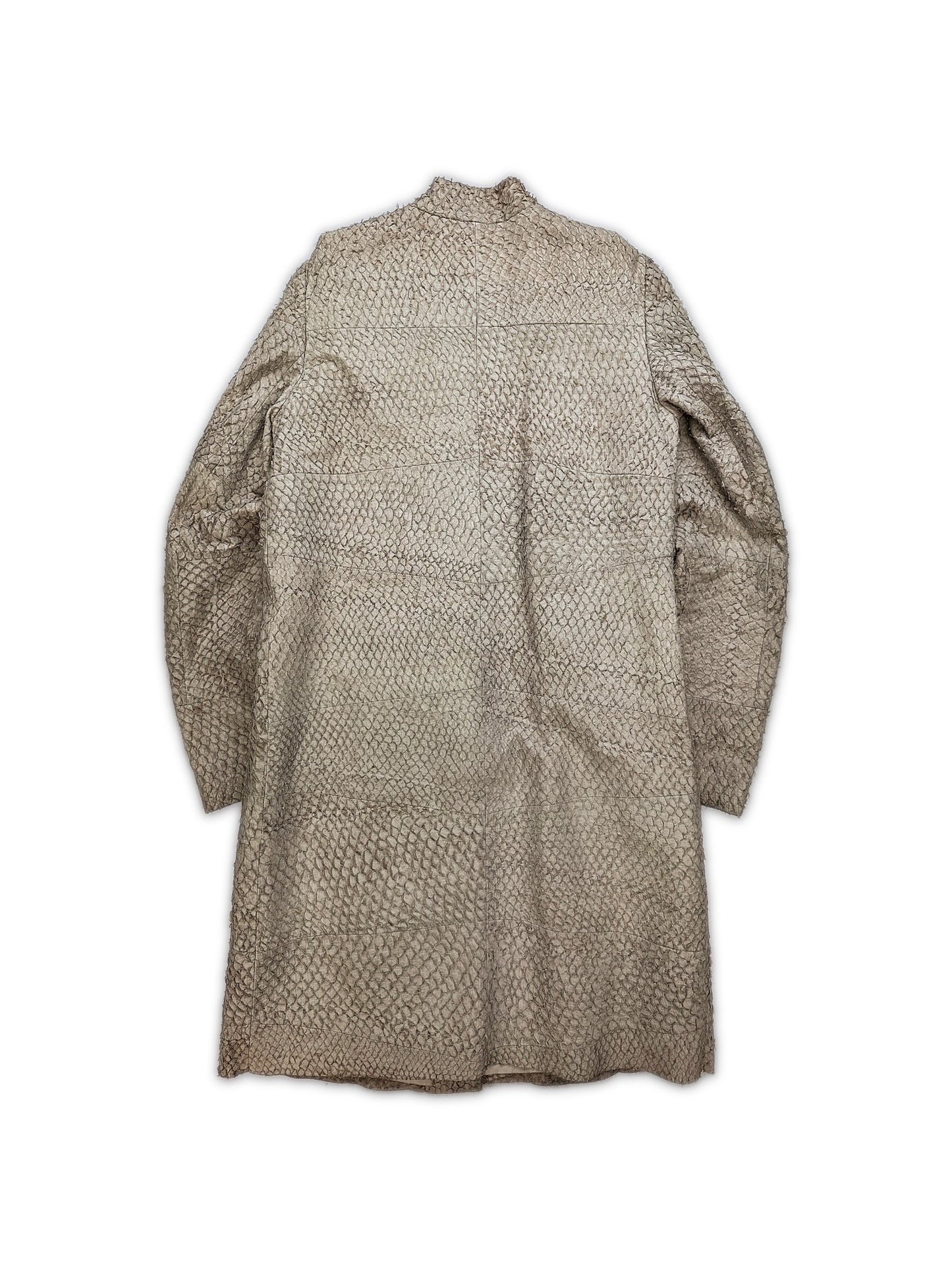 00s Helmut Lang Carp Skin Fish Leather Panelled Trench Coat