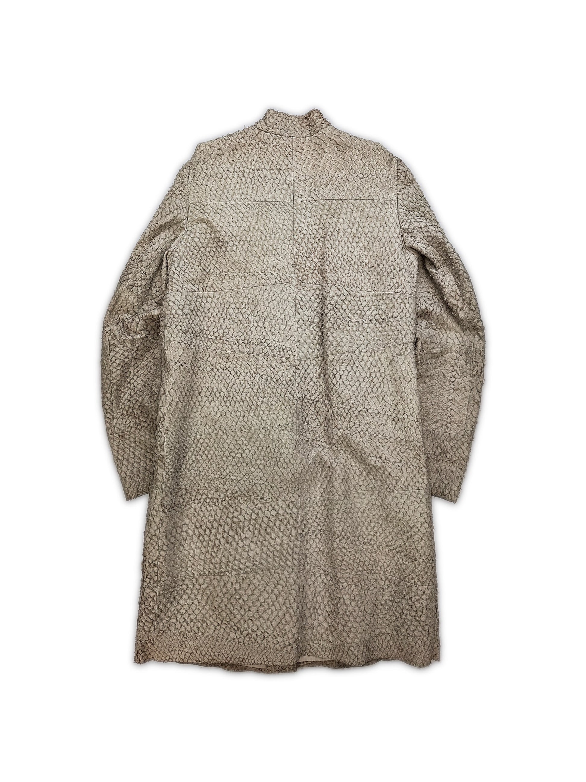 00s Helmut Lang Carp Skin Fish Leather Panelled Trench Coat