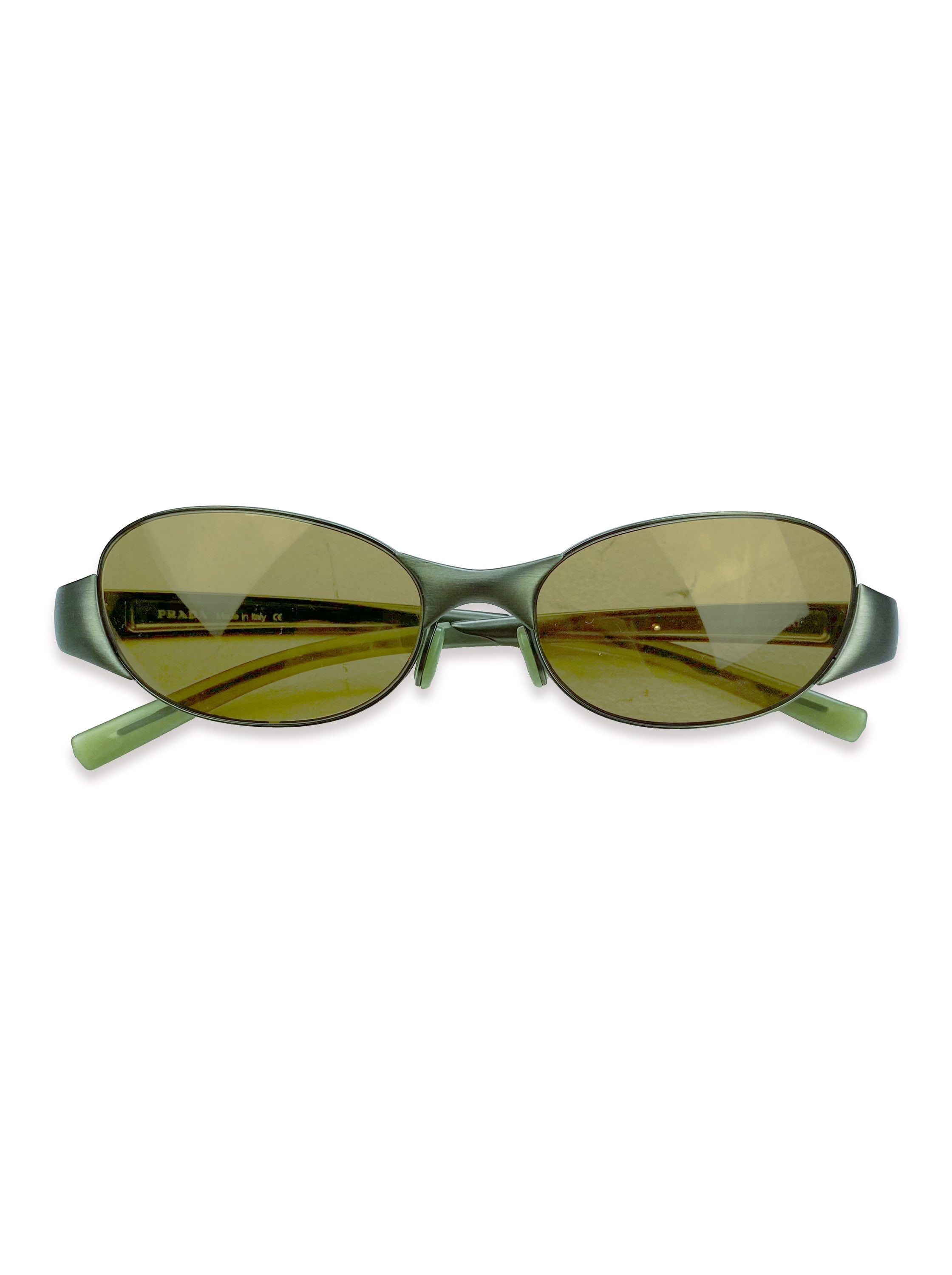 2000’s Prada Olive Green Metallic Matte Tinted Sunglasses