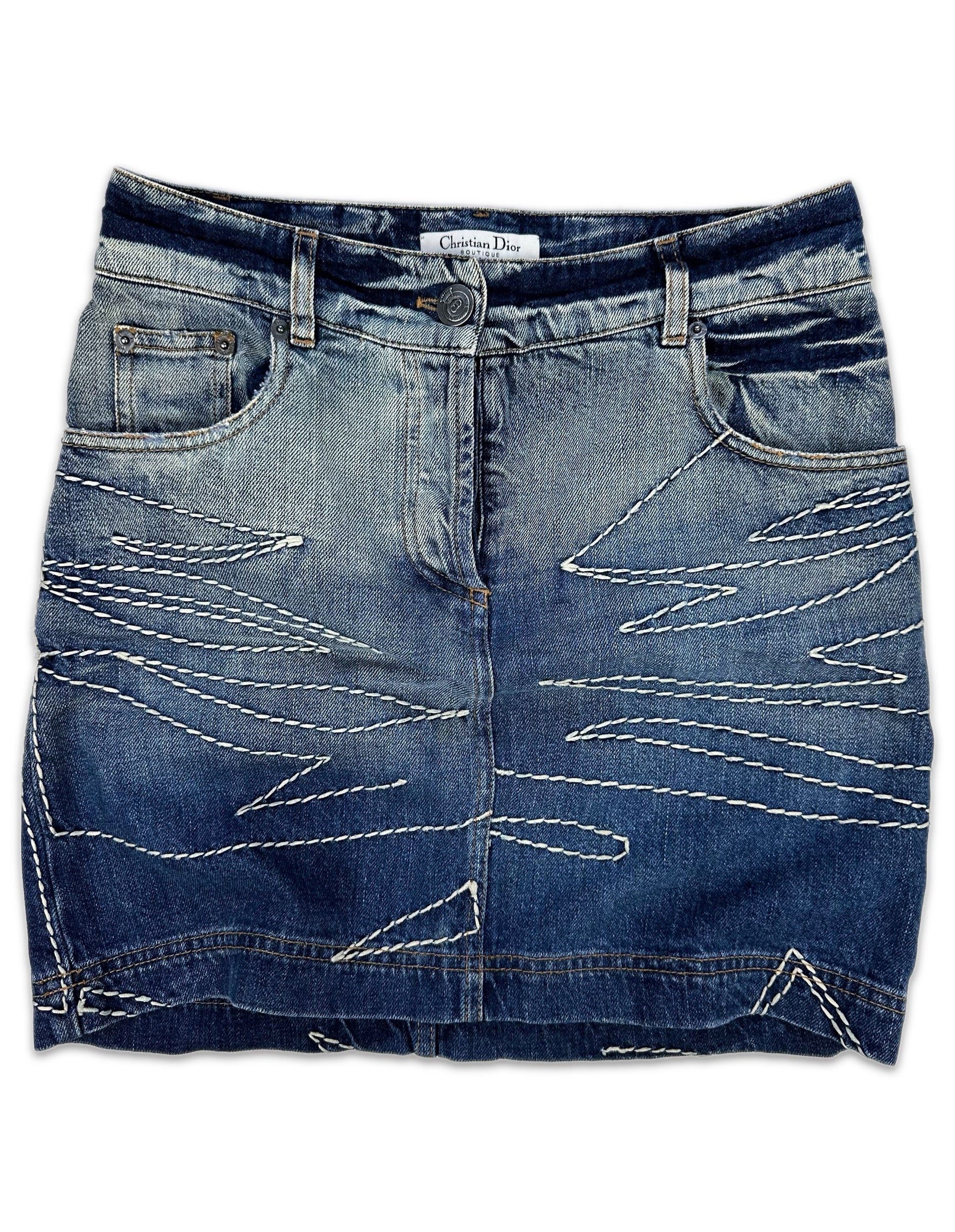 AW06 Dior by John Galliano ‘Abstract’ Emboridered Denim Mini Skirt