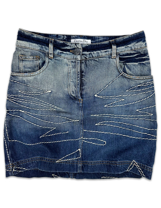AW06 Dior by John Galliano ‘Abstract’ Emboridered Denim Mini Skirt