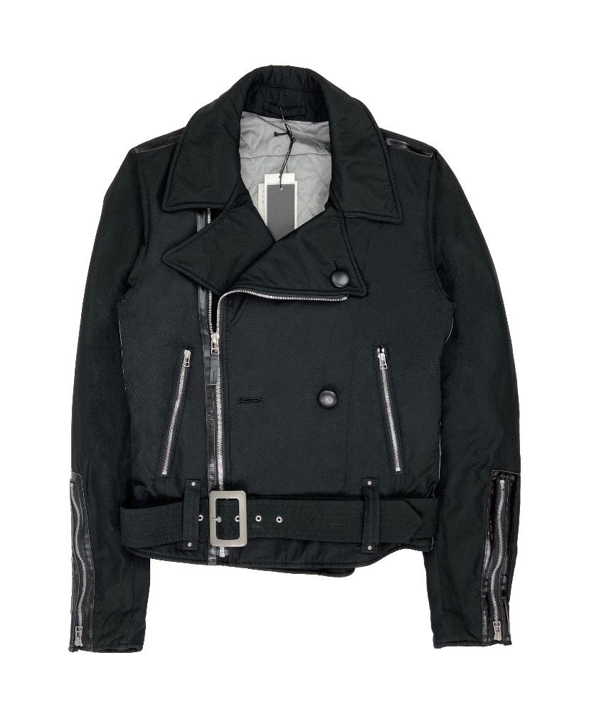 AW03 Helmut Lang Nylon Leather Accent Belted Biker Jacket