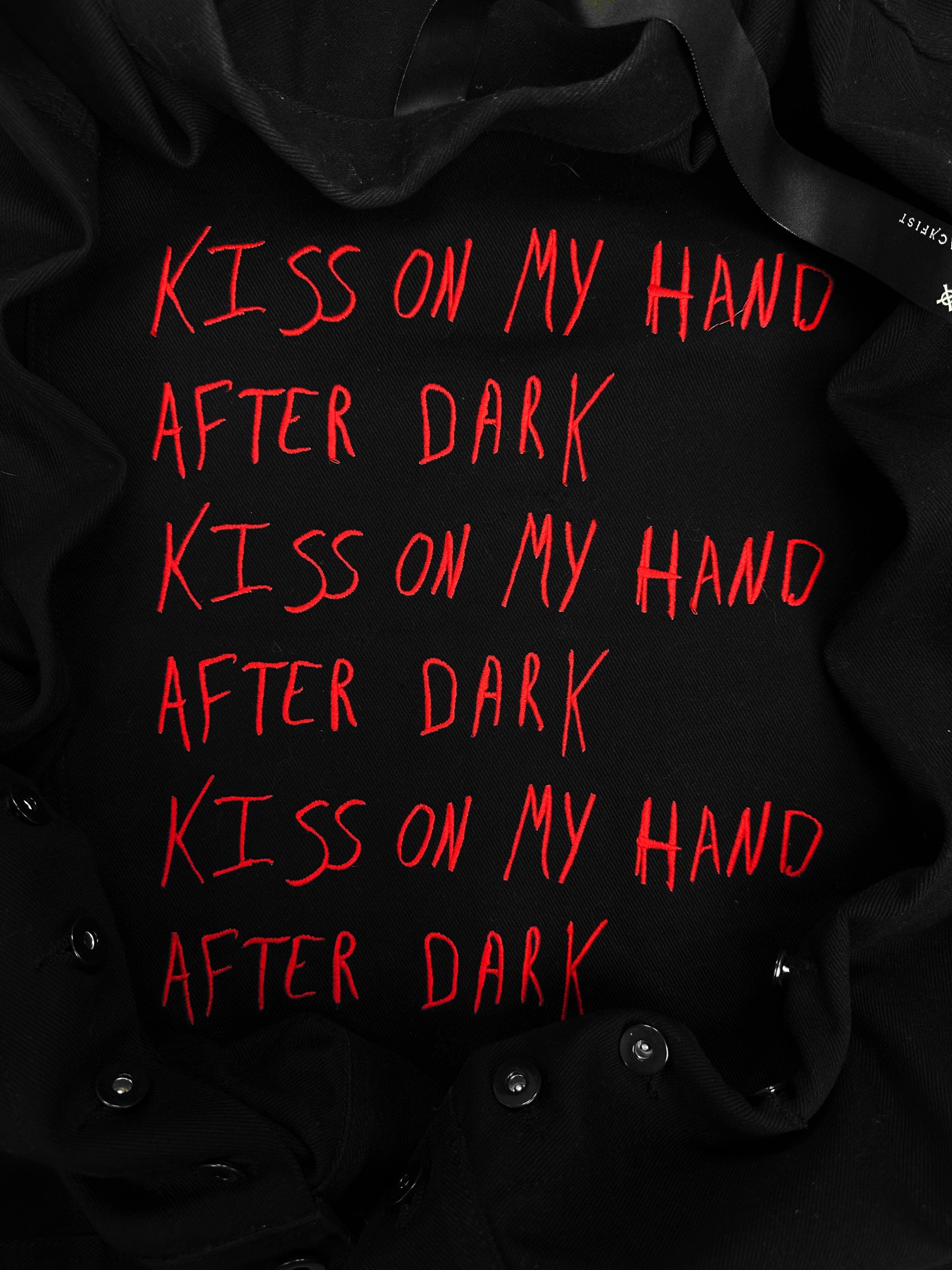 Blackfist ‘Kiss On My Hand’ Black Embroidered Slogan Trucker Jacket
