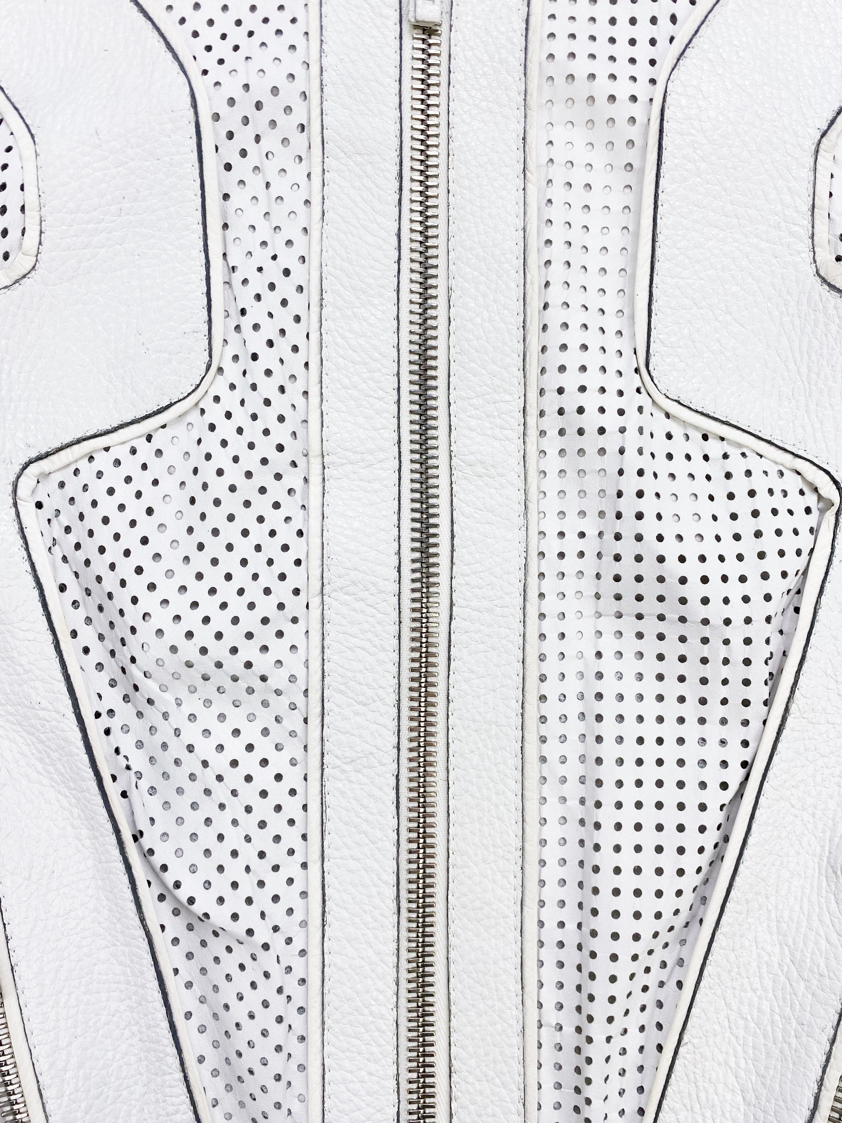 Gucci by Tom Ford White Leather Perforated Laced Racing Jacket