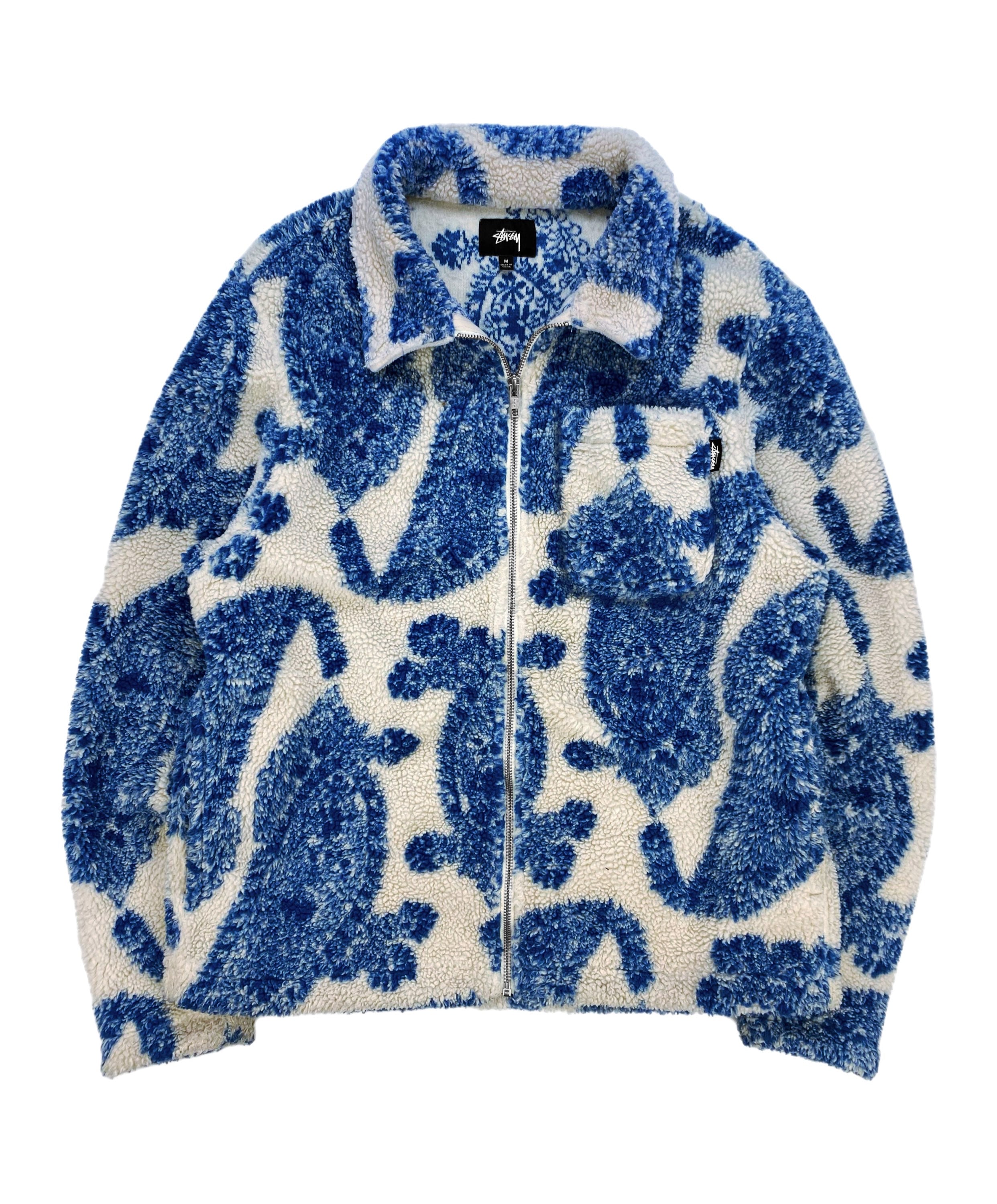 AW21 Stüssy ‘Paisley’ Deep Pile Fleece Zip-up Collared Jacket