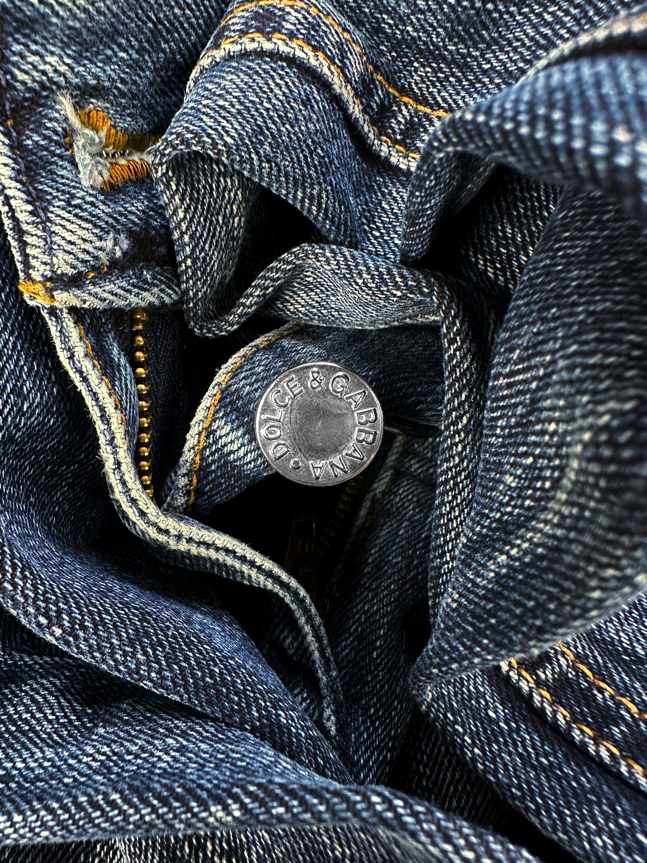 00s Dolce & Gabbana Blue Hippie Logo Flared Denim
