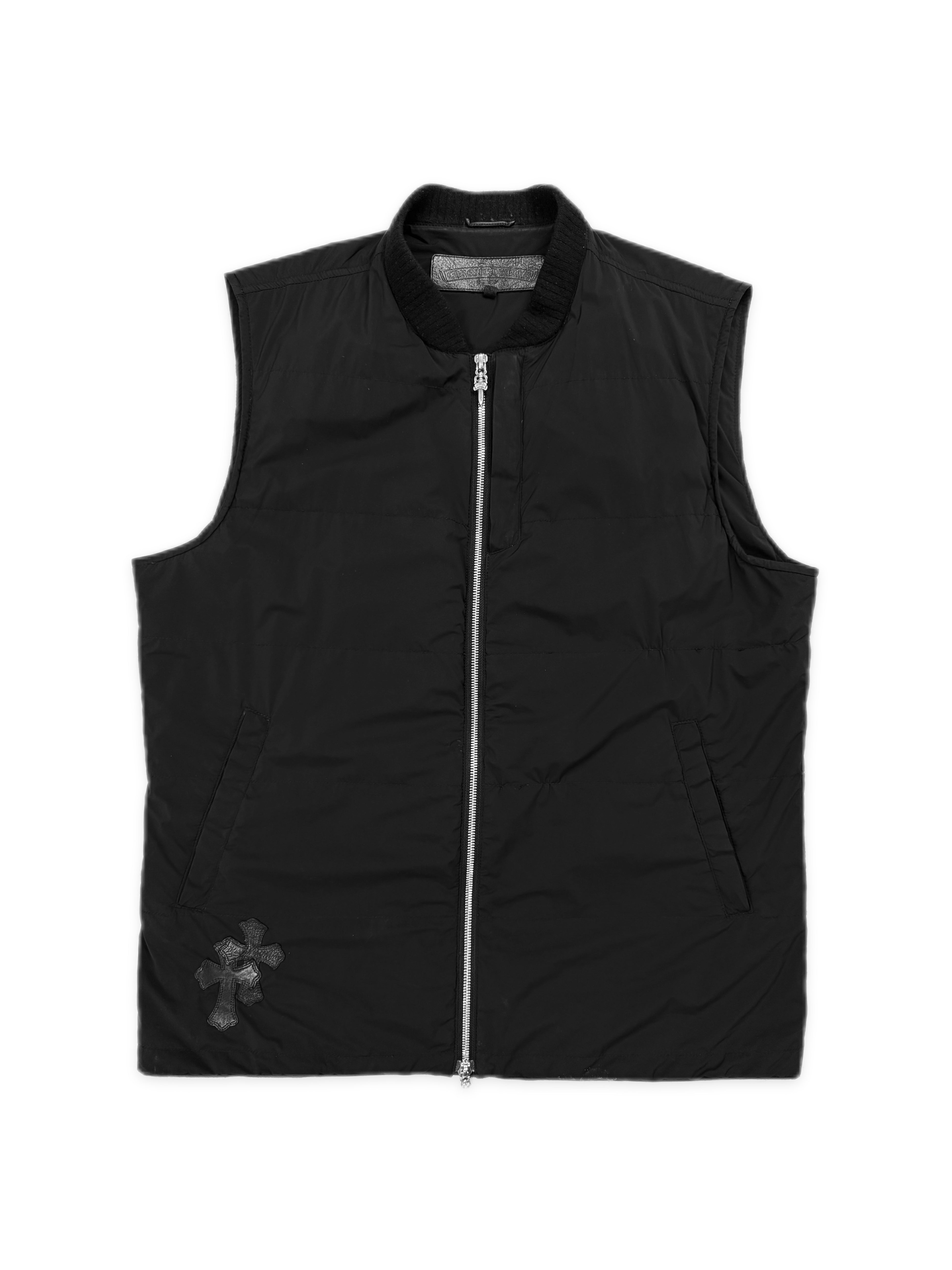 Chrome Hearts Triple Leather Cross Patch Padded Silk Dagger Zip Vest