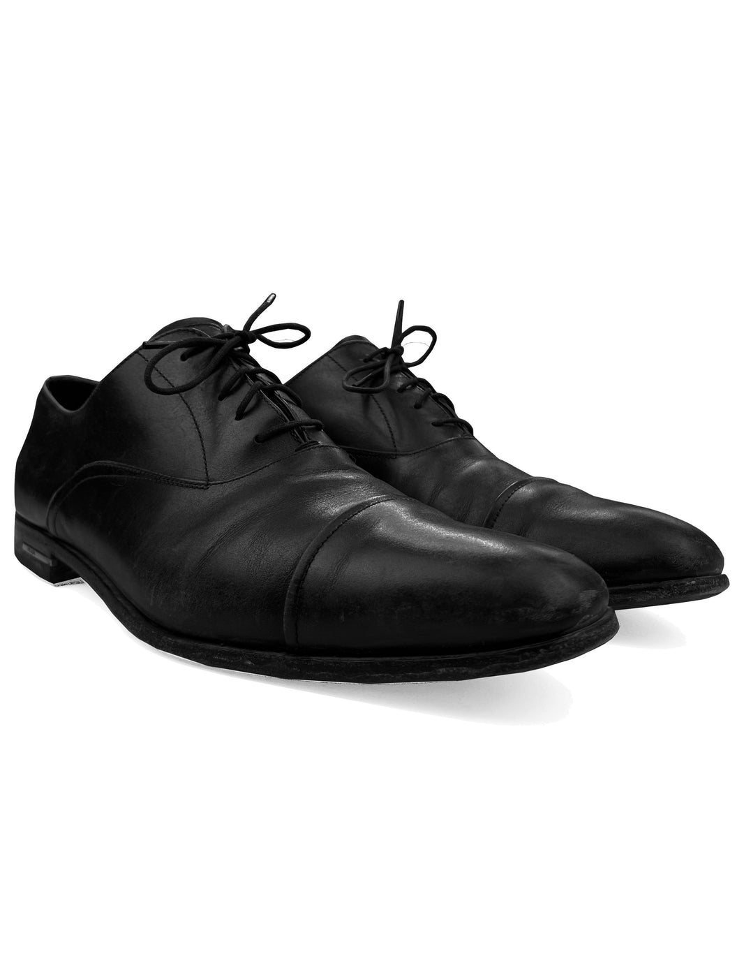 Prada Black Leather Slim Cut Dress Shoes