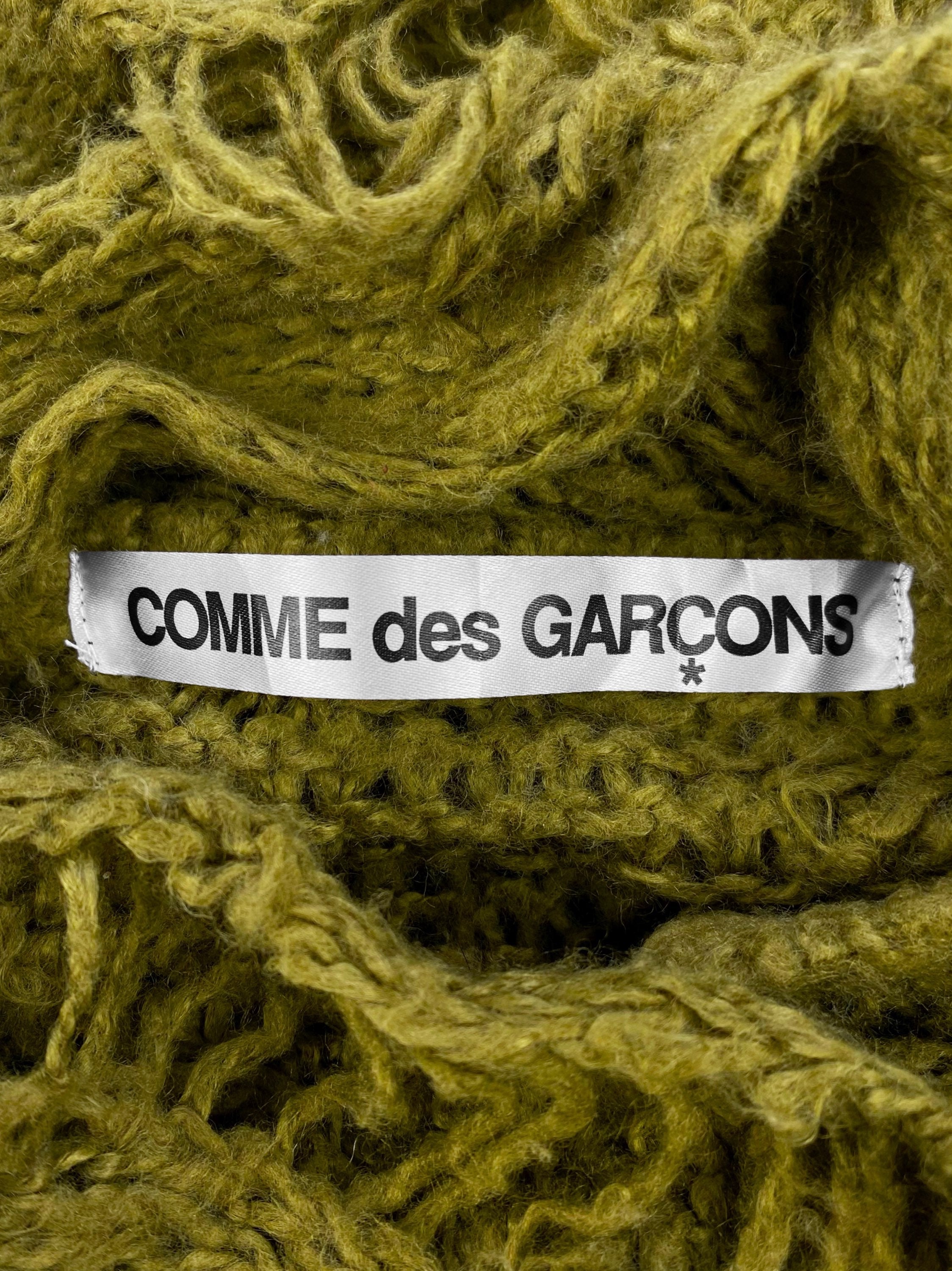 AW18 Comme des Garçons Loose Gauge Olive Distressed Wool Knit Sweater