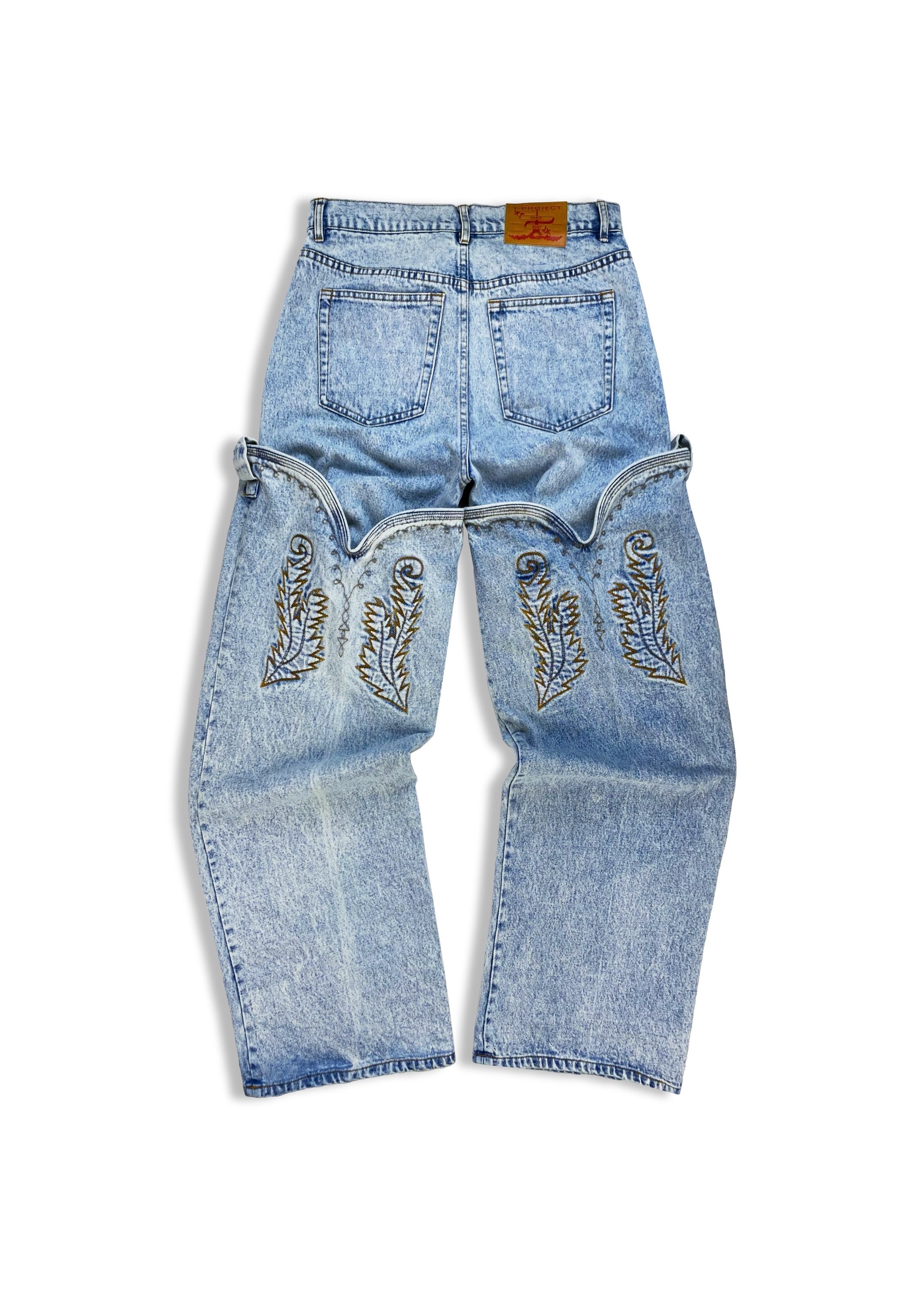 AW21 Y/Project Cowboy Cuff Acid Wash Bootcut Denim Jeans