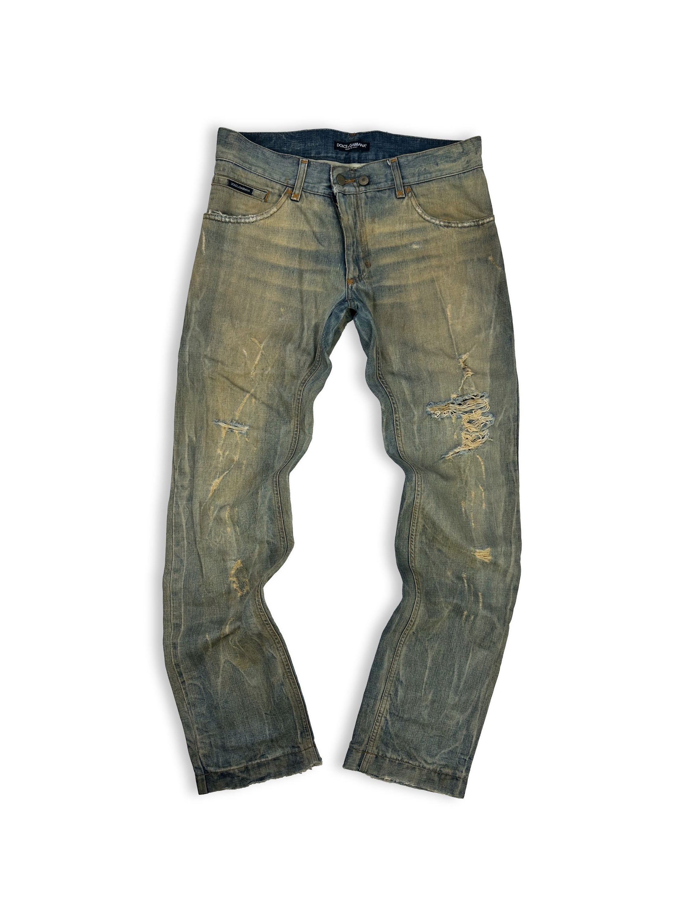Dolce &amp; Gabbana Double Zipper Washed Distressed Denim