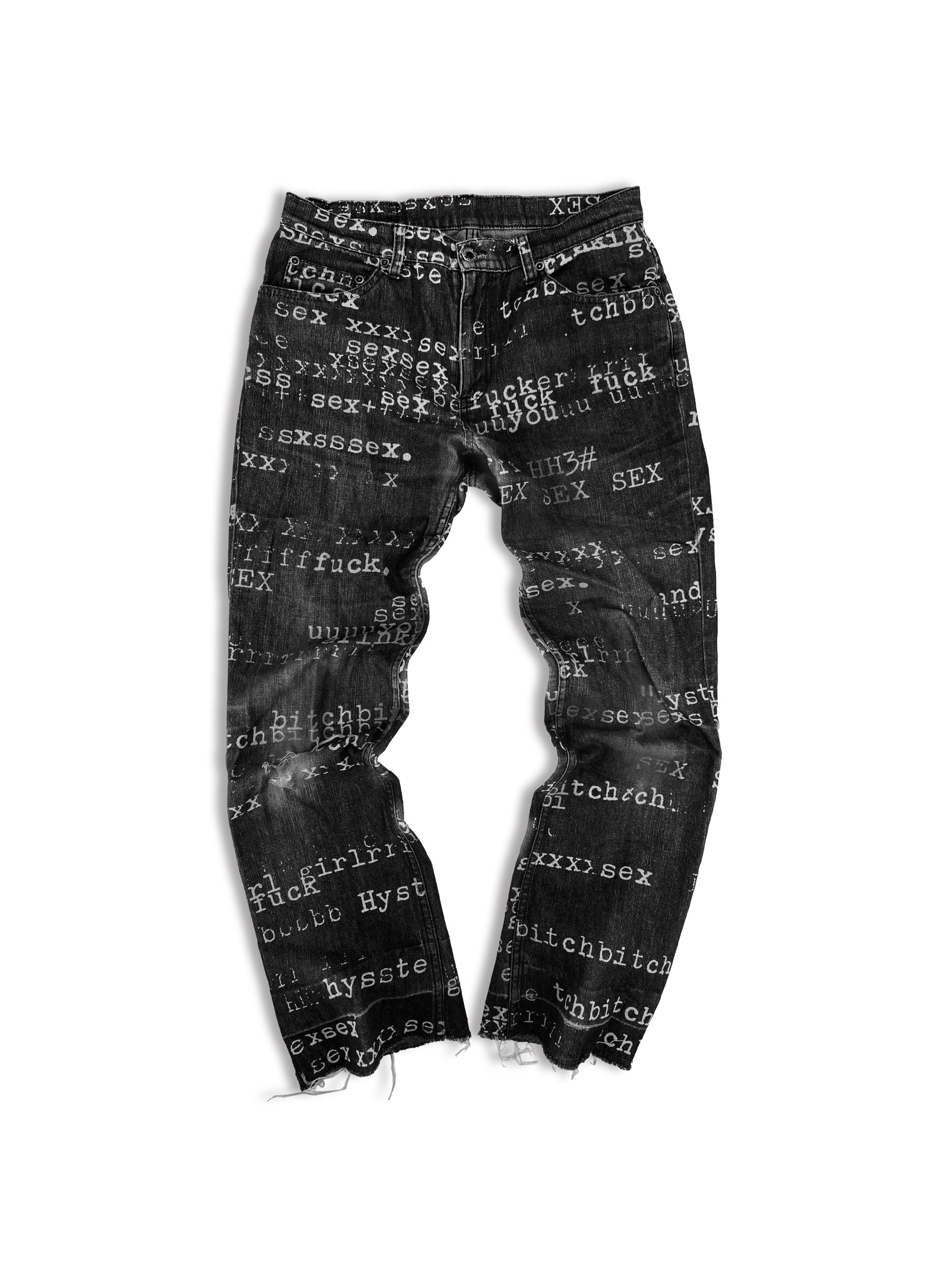 90s Hysteric Glamour ‘Fuck Sex Bitch’ Typewriter Black Denim