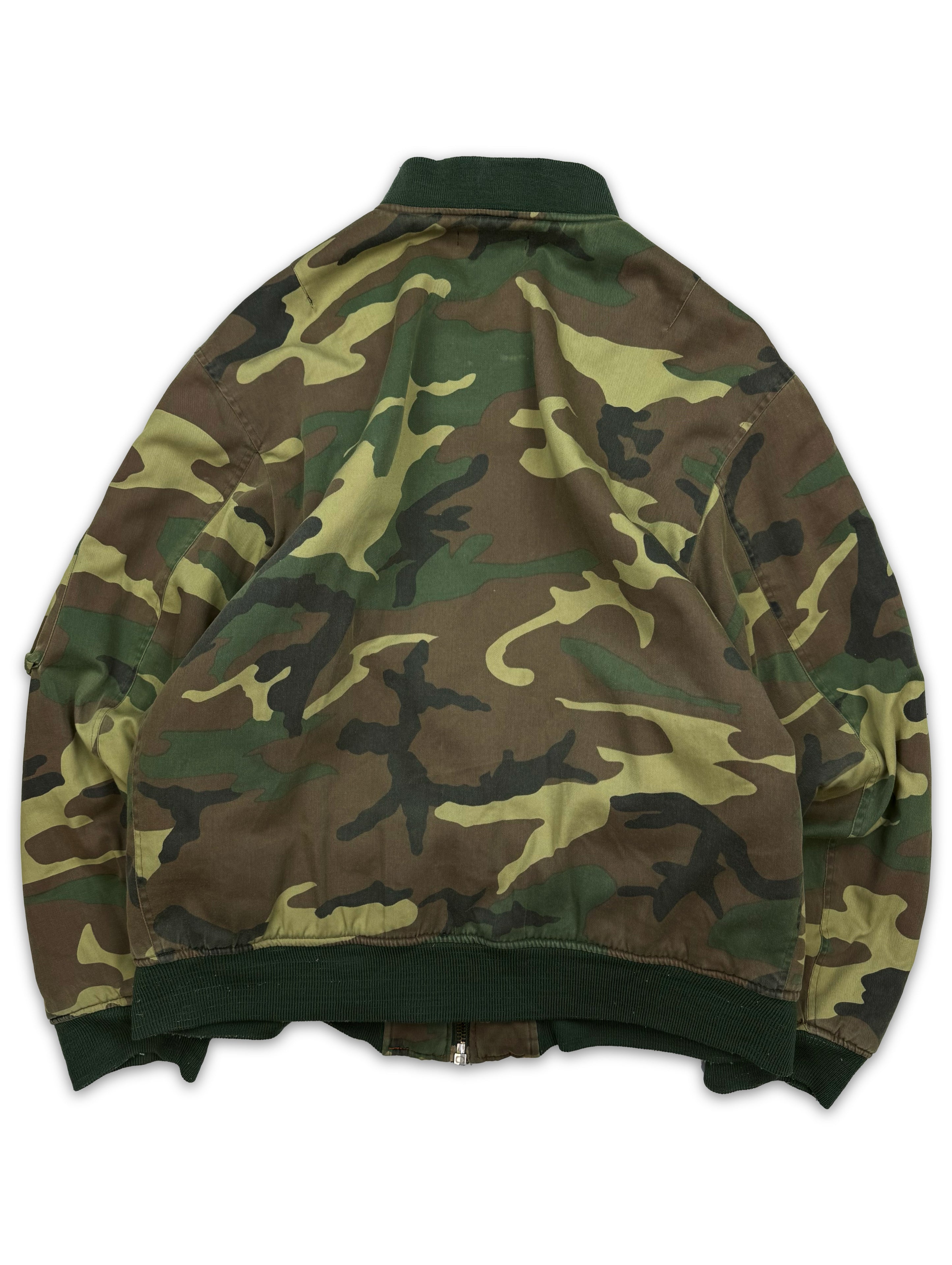 AW01 Raf Simons ‘Riot Riot Riot’ Camouflage Patched Bomber Jacket