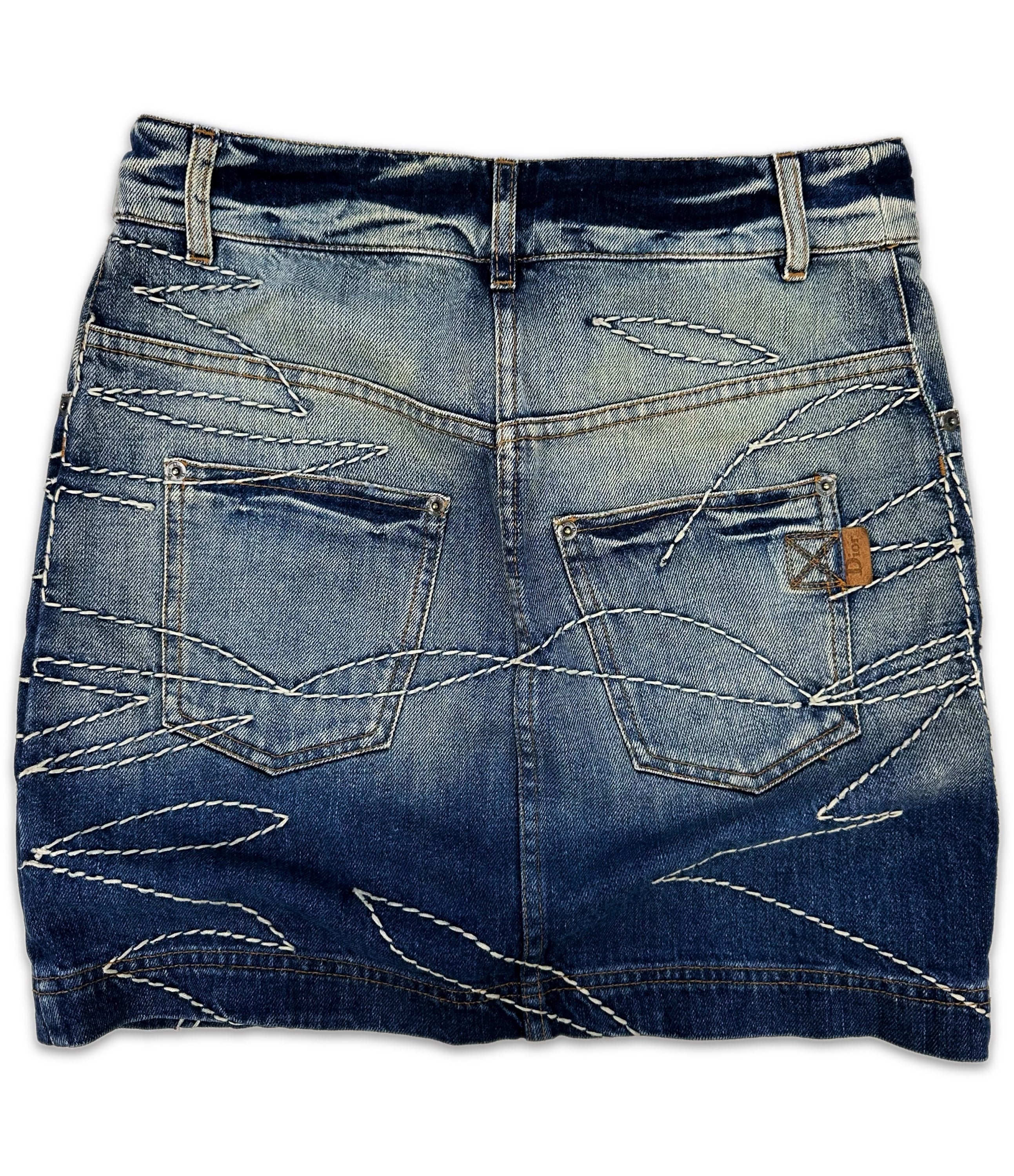 AW06 Dior by John Galliano ‘Abstract’ Emboridered Denim Mini Skirt