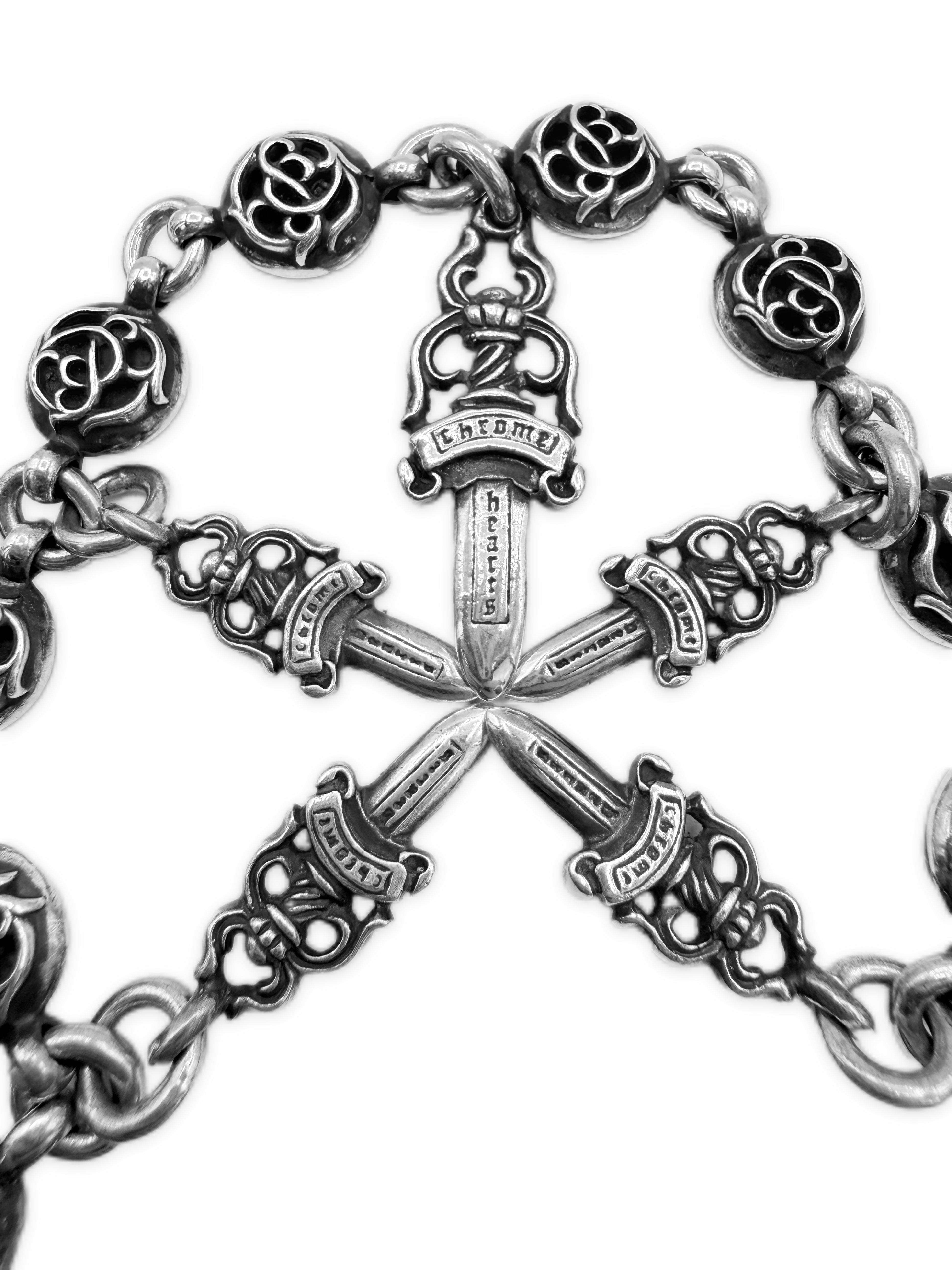 Chrome Hearts Dagger Pendant Floral Ball Double Lobster Silver Wallet Chain