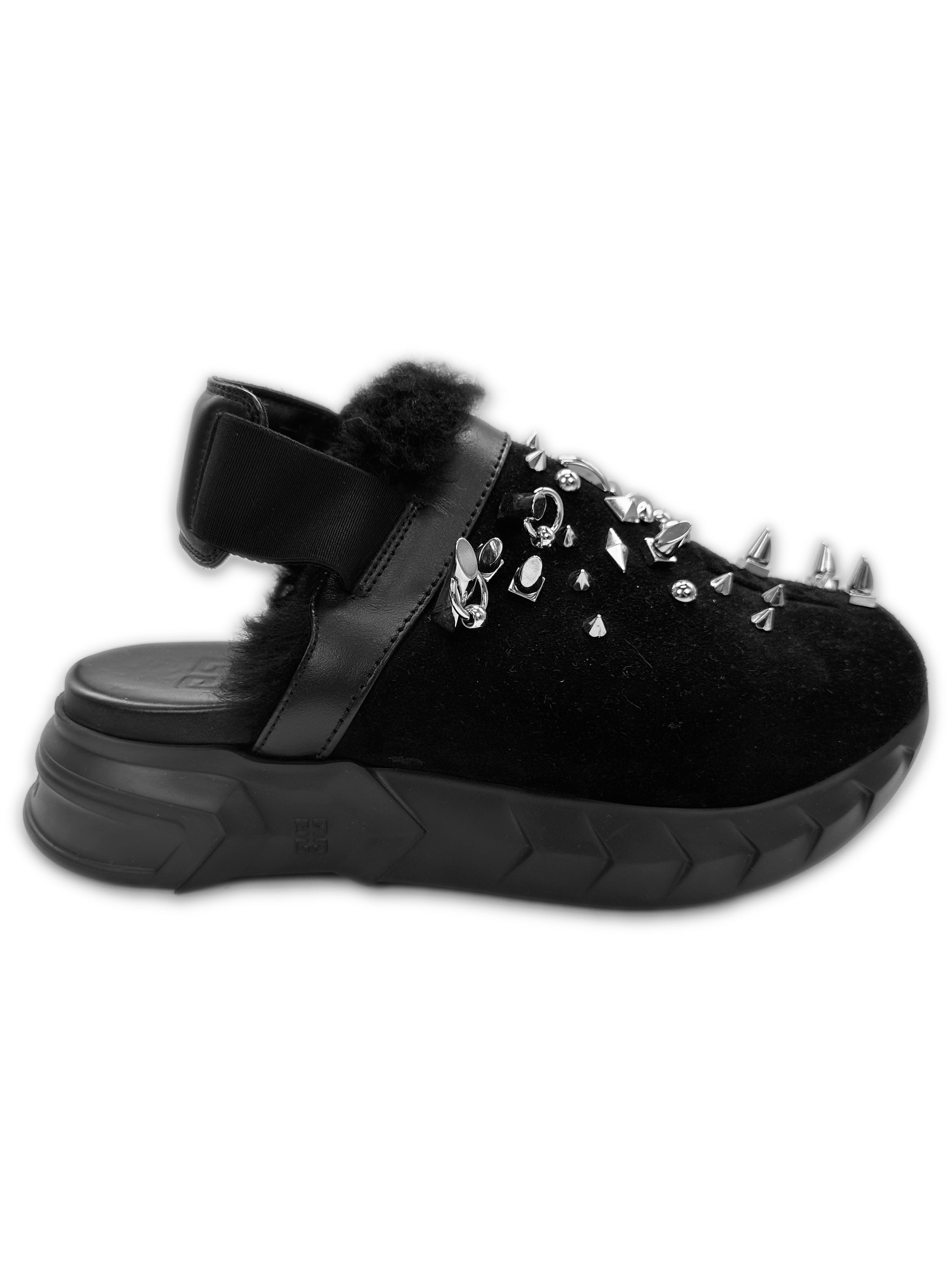 Givenchy Spiked ‘Marshmallow’ Black Suede Leather Mules