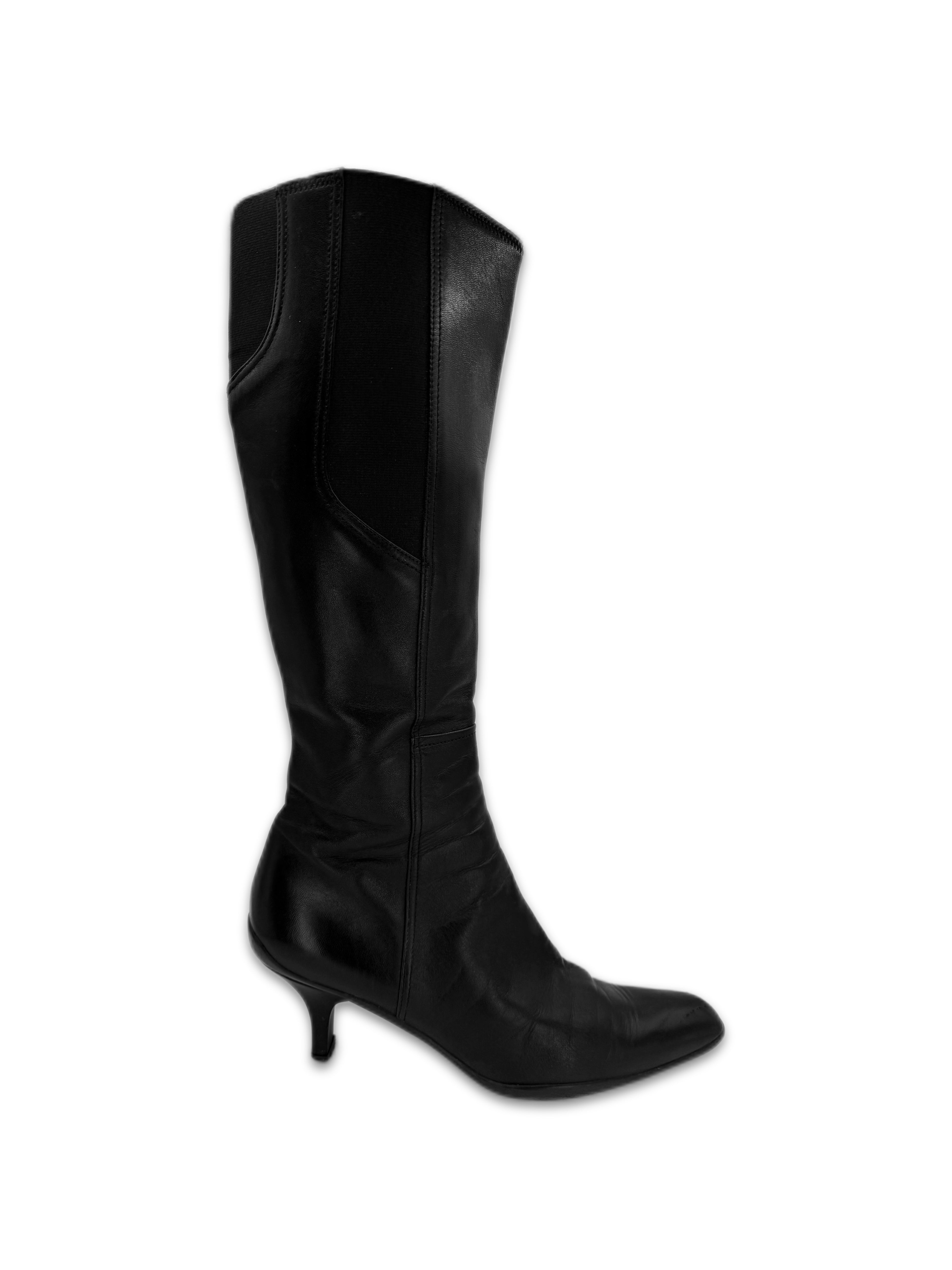 SS99 Prada Black Leather Riding Hi-top Panelled Heel Boots