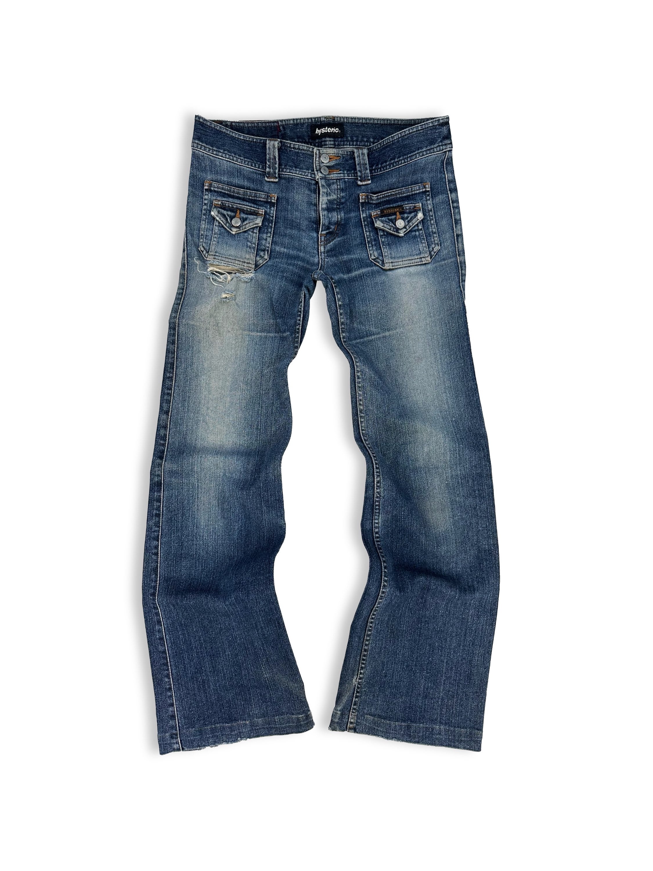 00s Hysteric Glamour ‘Spiral’ Print Flared Kinky Cargo Denim