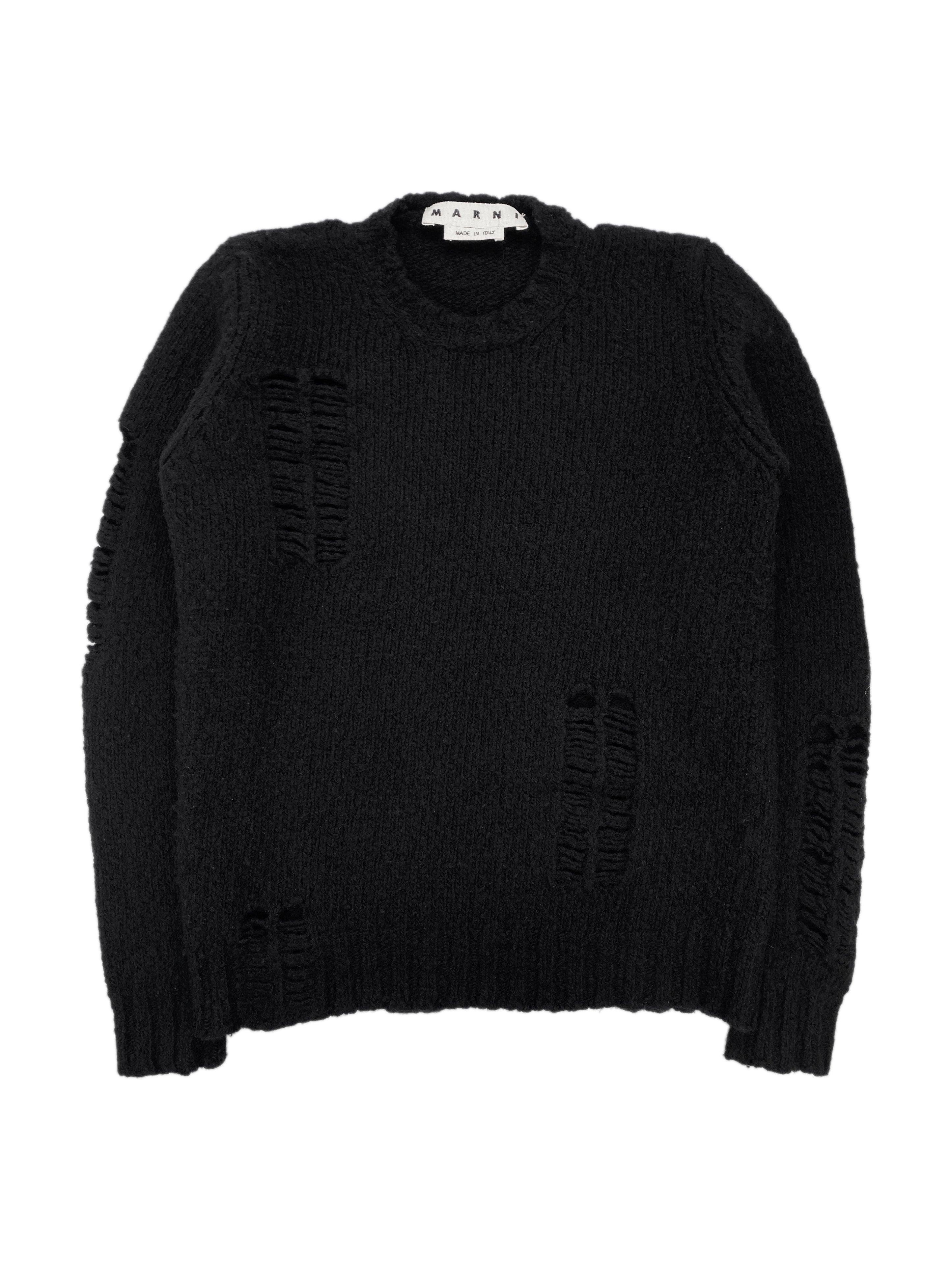 Marni Hand Distressed Black Wool Knitted Sweater