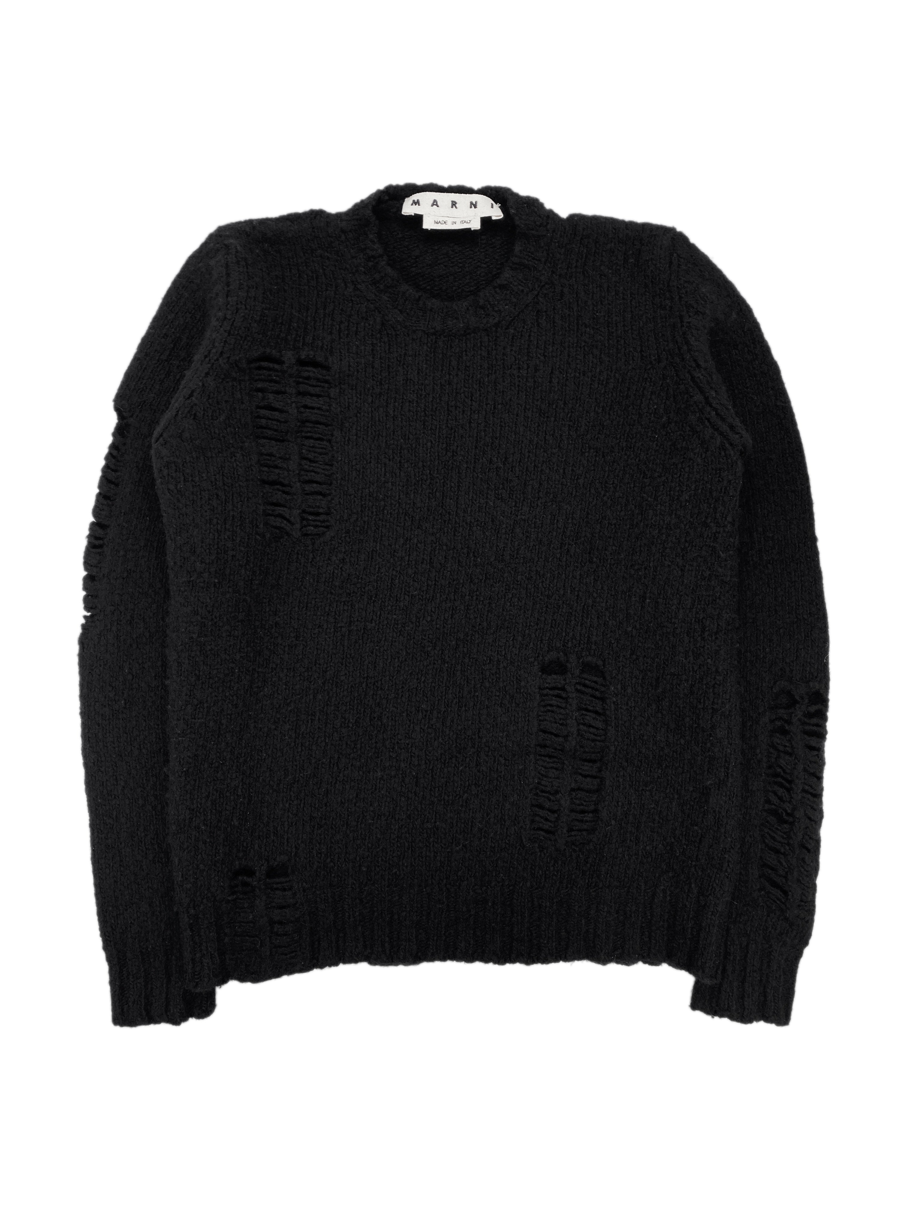 Marni Hand Distressed Black Wool Knitted Sweater