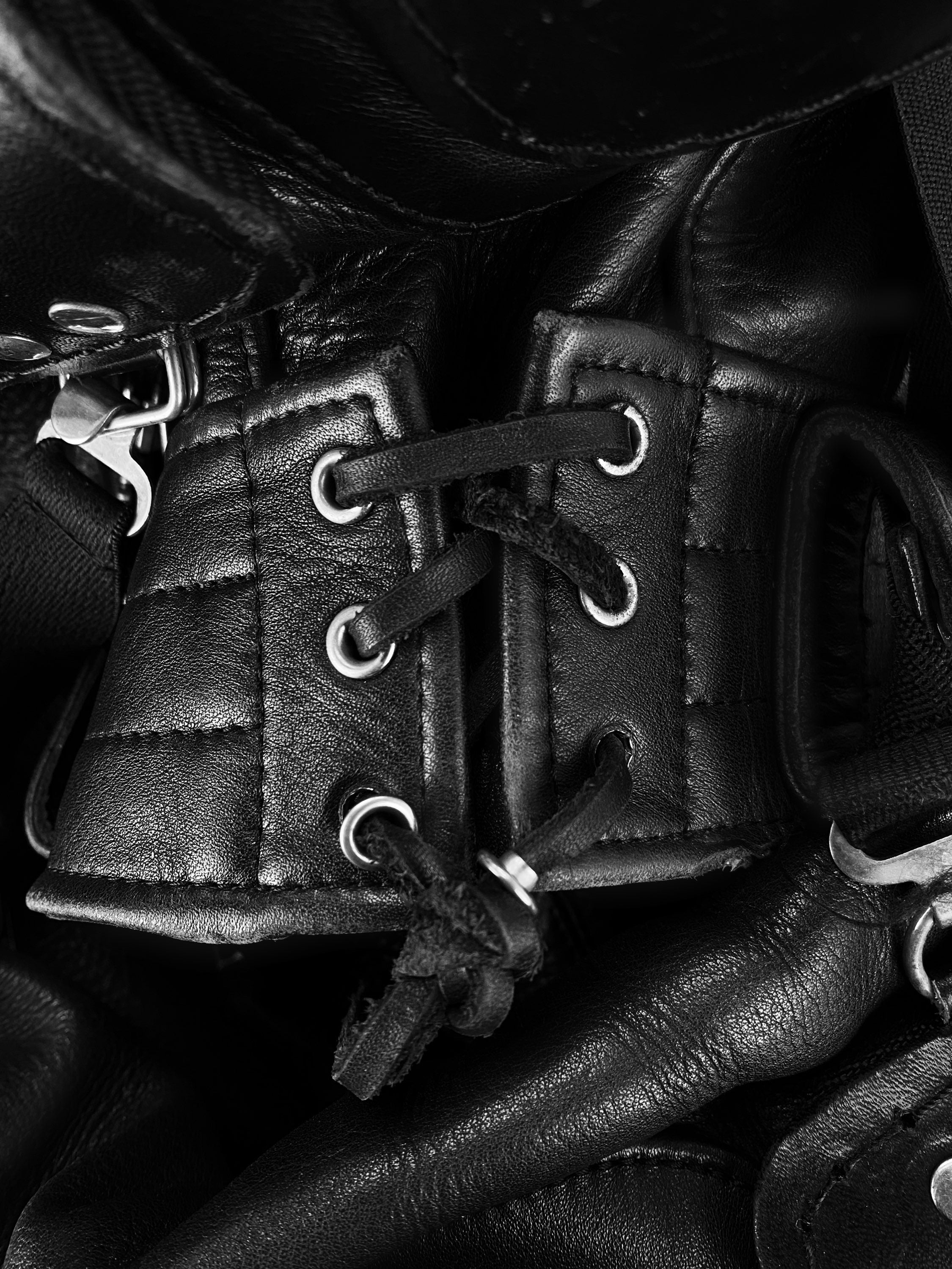 00s Kadoya ‘Battle Suit’ Armoured Black Leather Biker Jacket