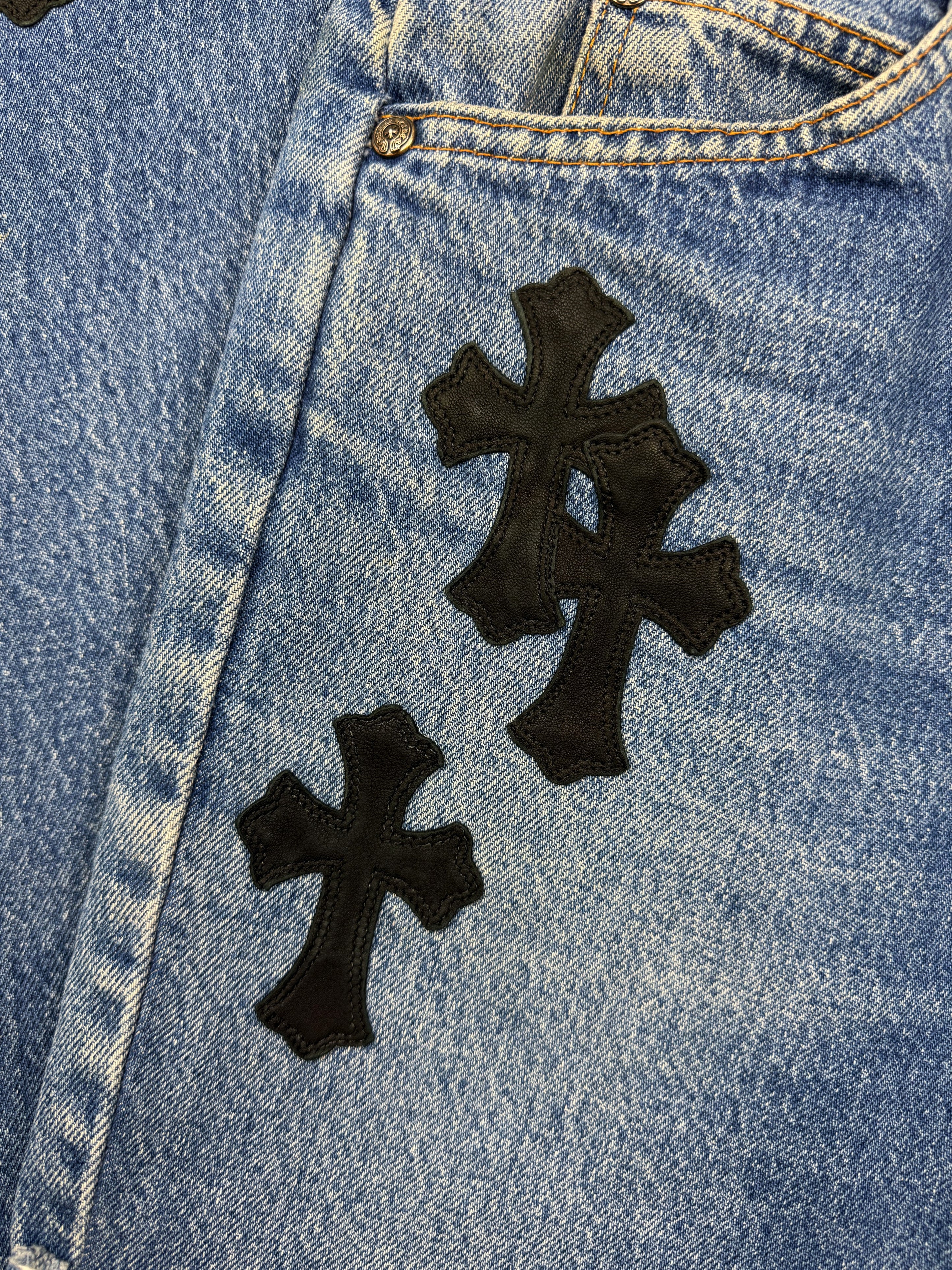 Chrome Hearts Levi’s 517 Orange 20 Cross Patch Light Wash Jeans