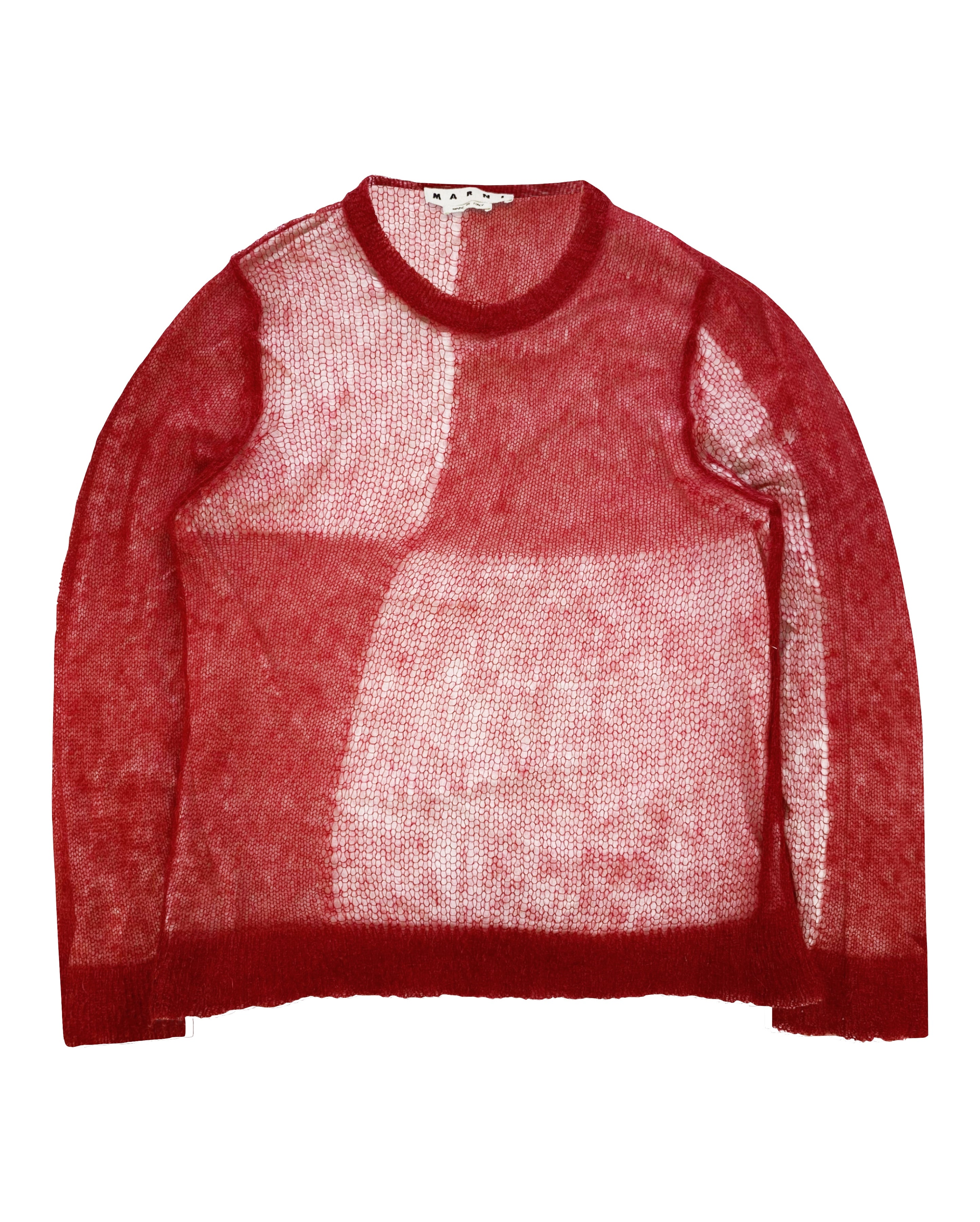 Marni Split Pattern Loose Gauge Blood Red Mohair Knit Sweater
