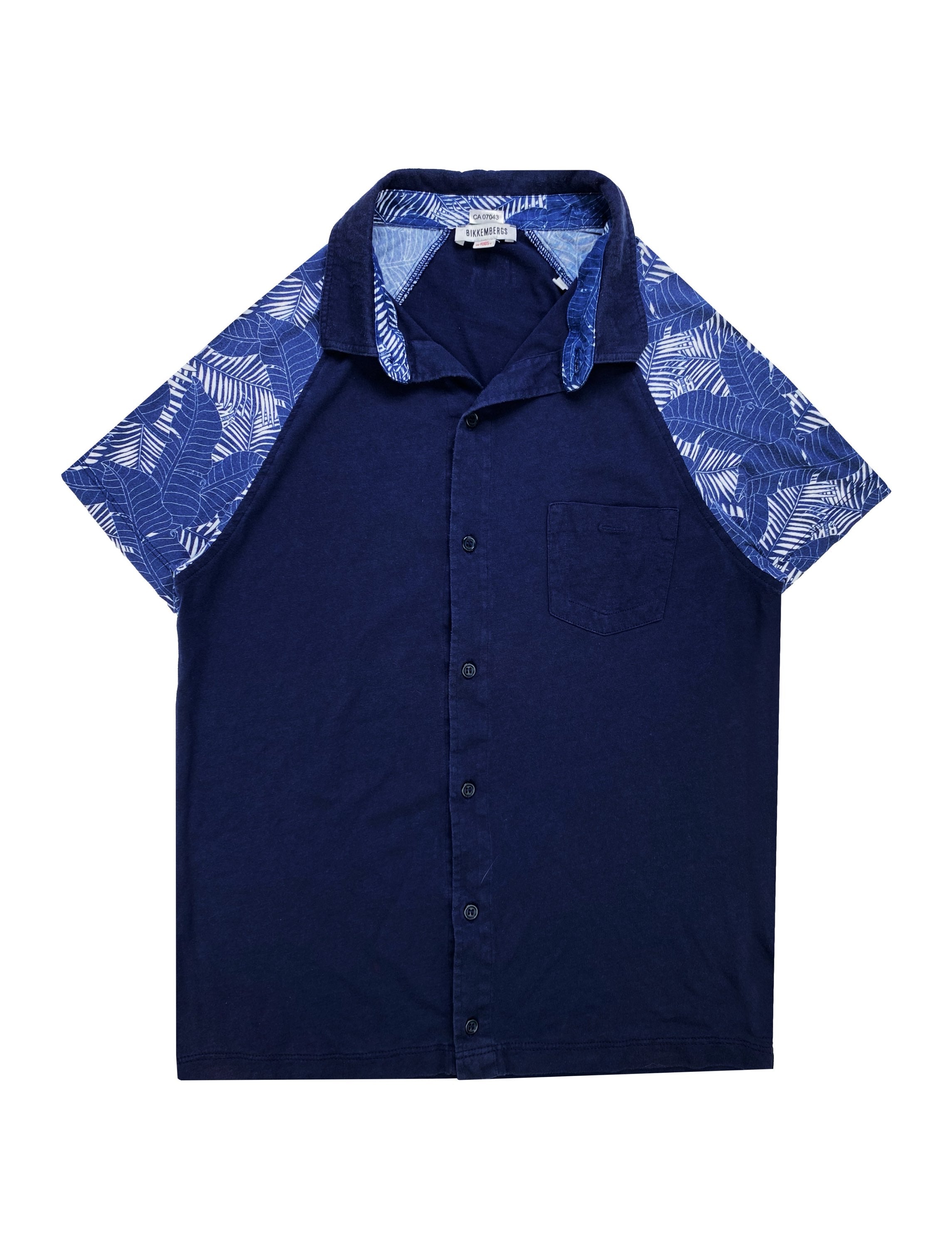 Dirk Bikkembergs Floral Navy Blue Collared Button Up Polo
