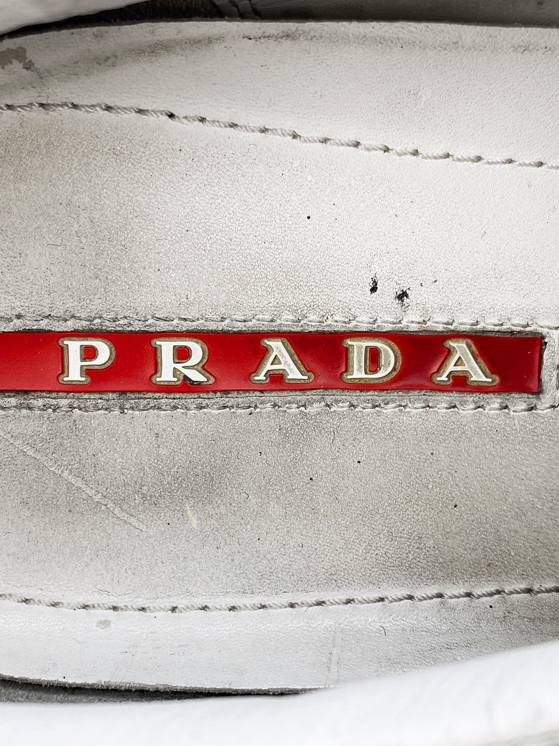 SS13 Prada Linea Rossa White Leather Striped Sneakers