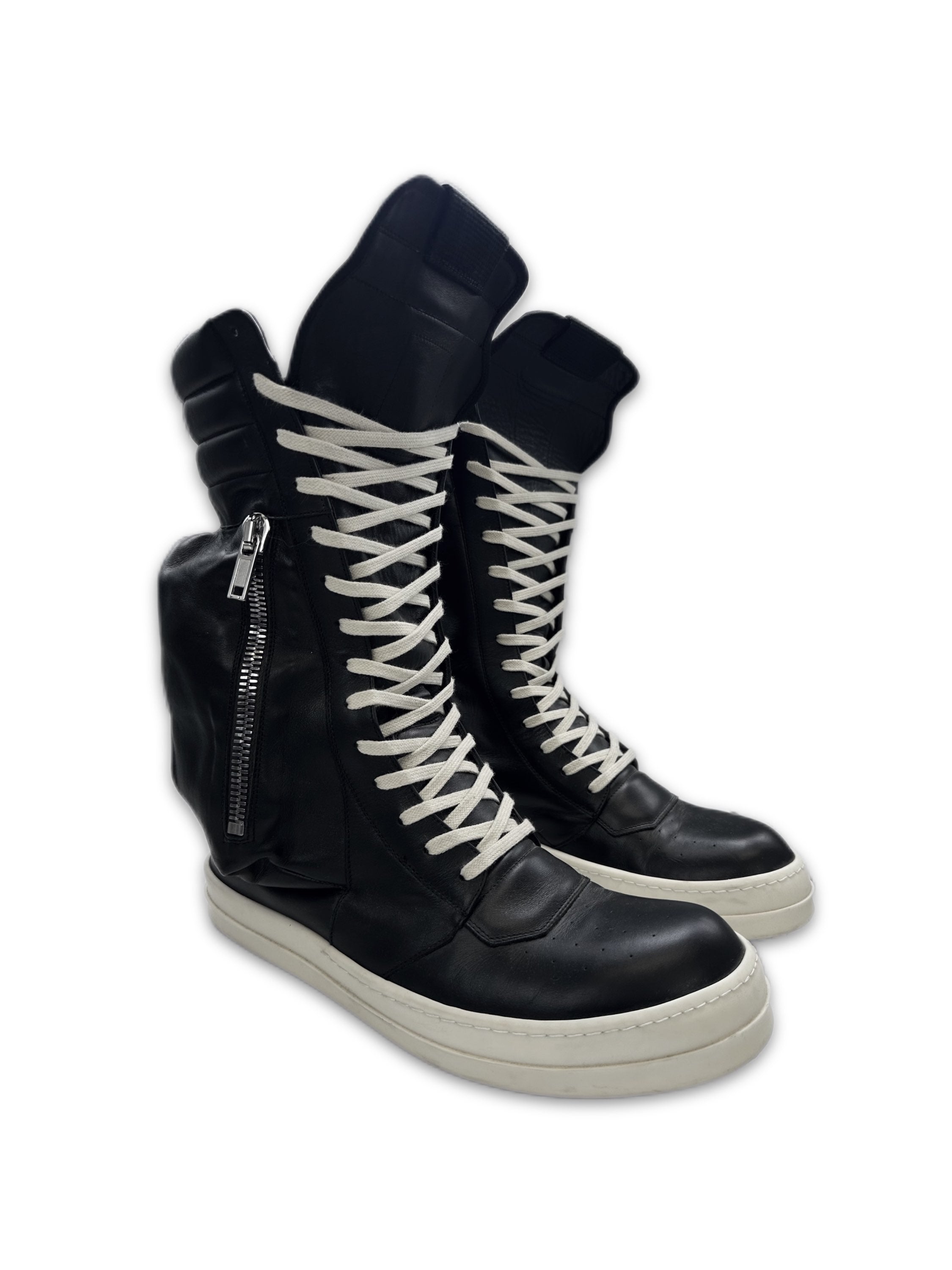 2010s Rick Owens Black Leather ‘Cargobasket’ Hi-top Sneakers
