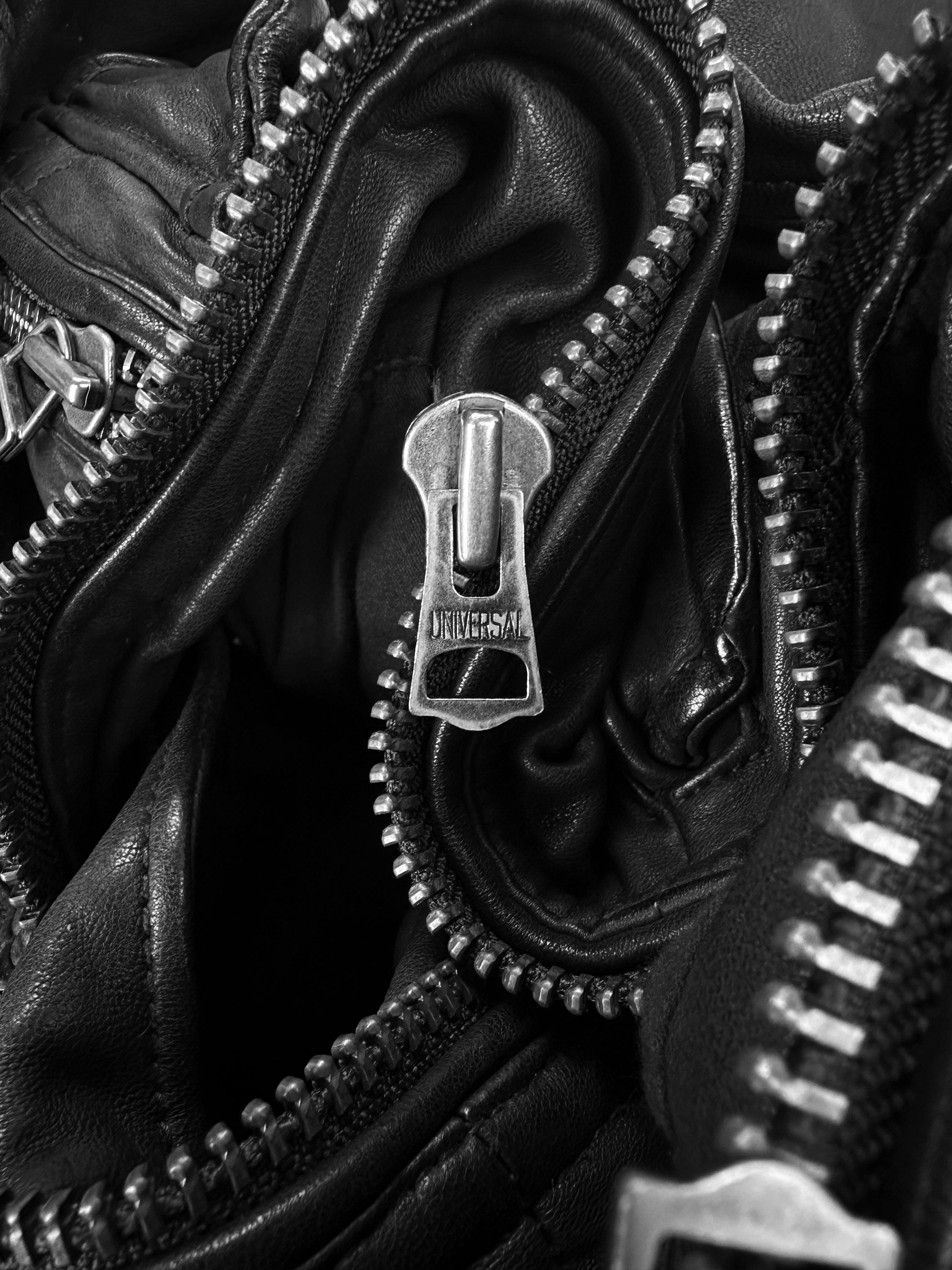 00s Tete Homme Black Leather Multi Pocket Biker Jacket