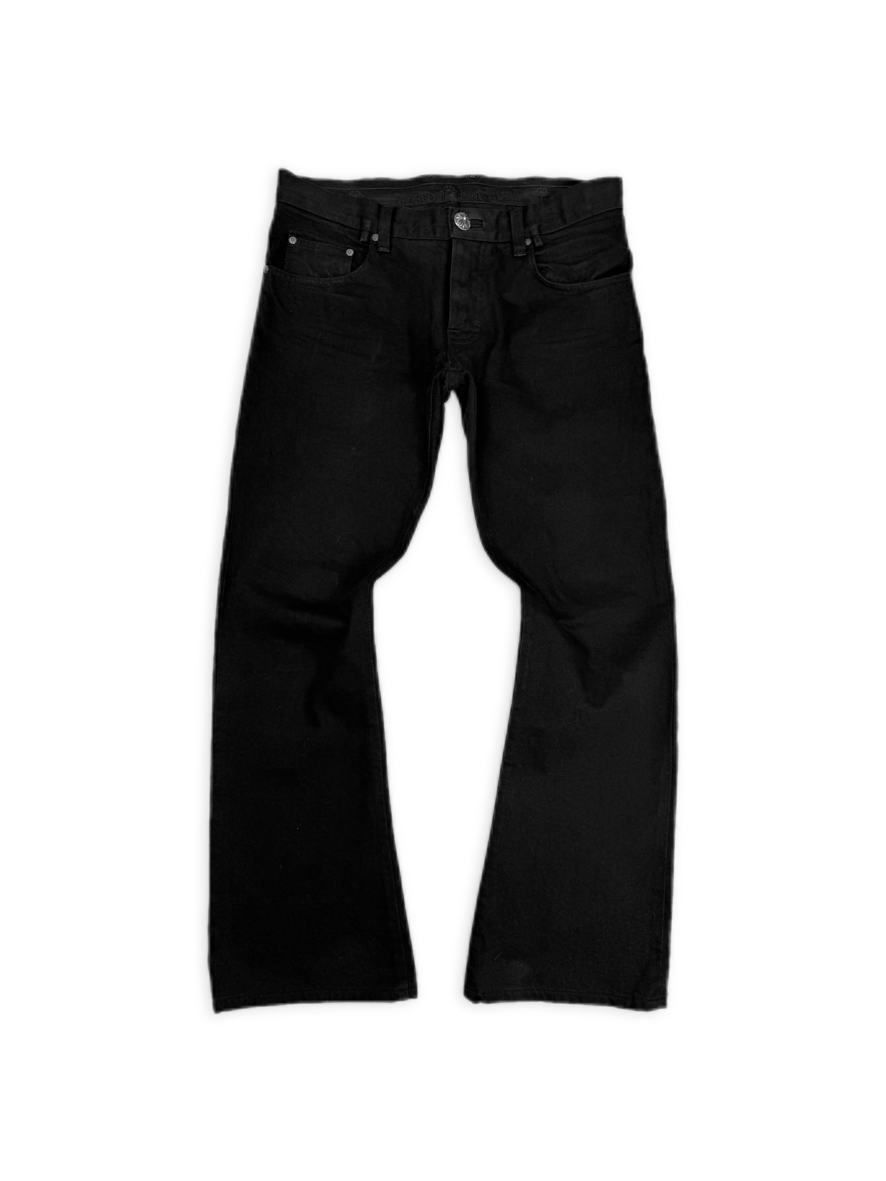 Chrome Hearts Flared .925 Silver Button Fly Black Scroll Denim