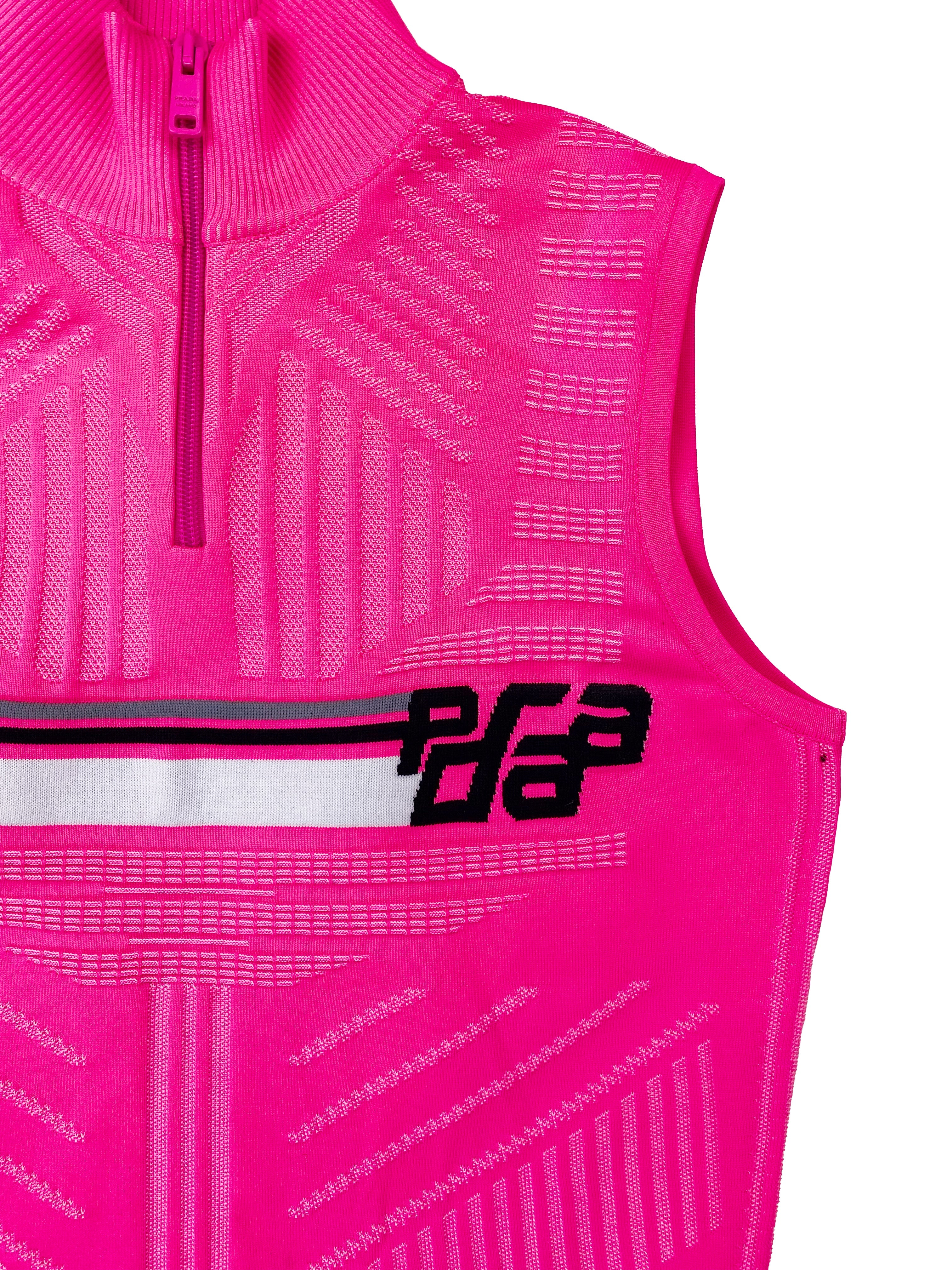 AW17 Prada Tech Hot Pink Ribbed Fleece Tank Top
