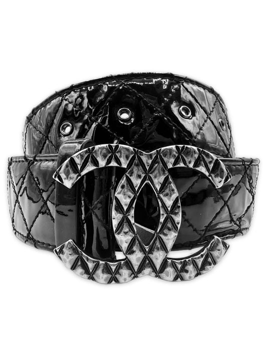 Chanel Double CC Buckle Patent Leather Quilted Caviar Belt