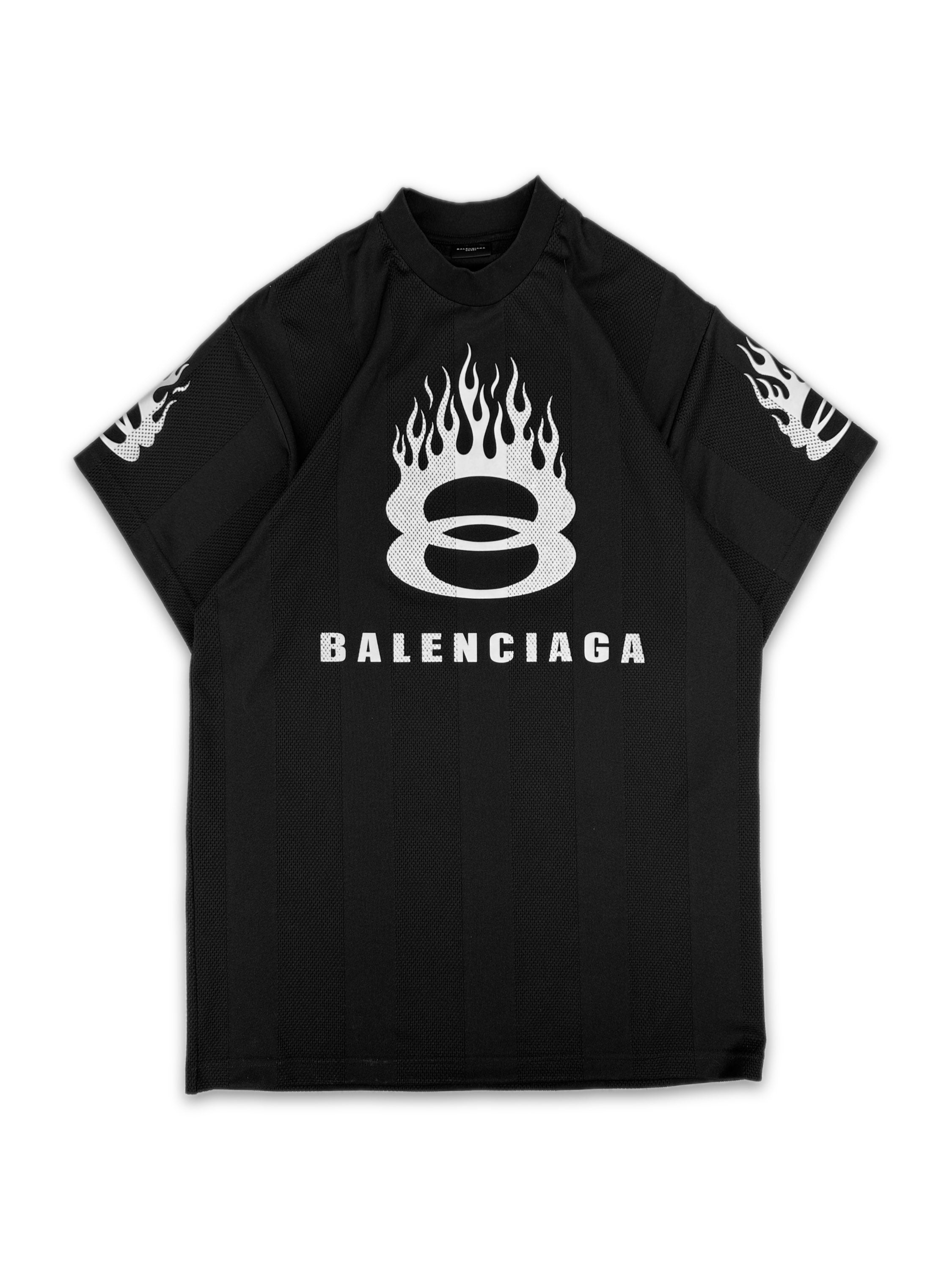 SS24 Balenciaga ‘Unity Flame’ Black Mesh Logo Jersey T-Shirt