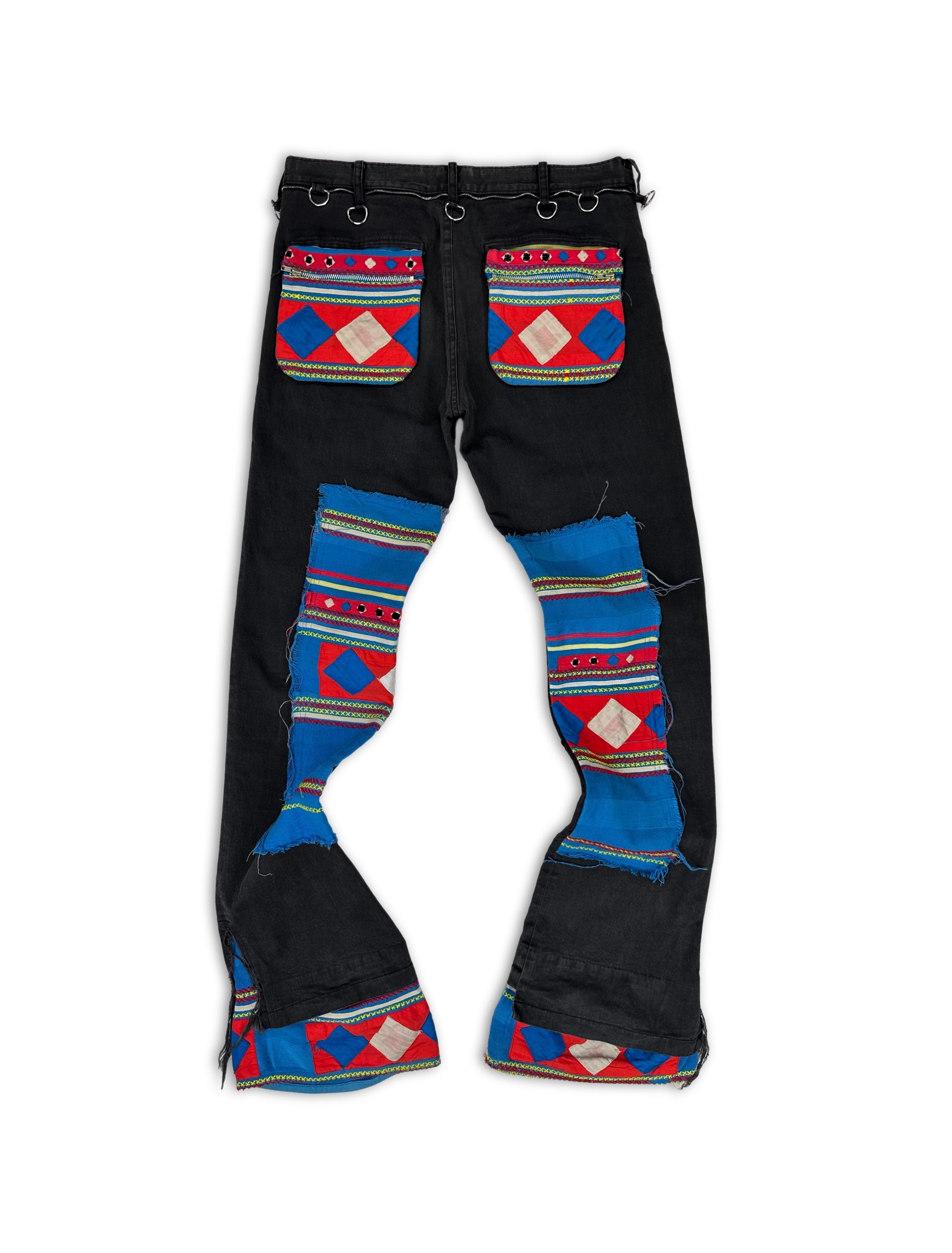 SS03 Undercover ‘Scab’ Patched Giz Tribal Flared Black Denim
