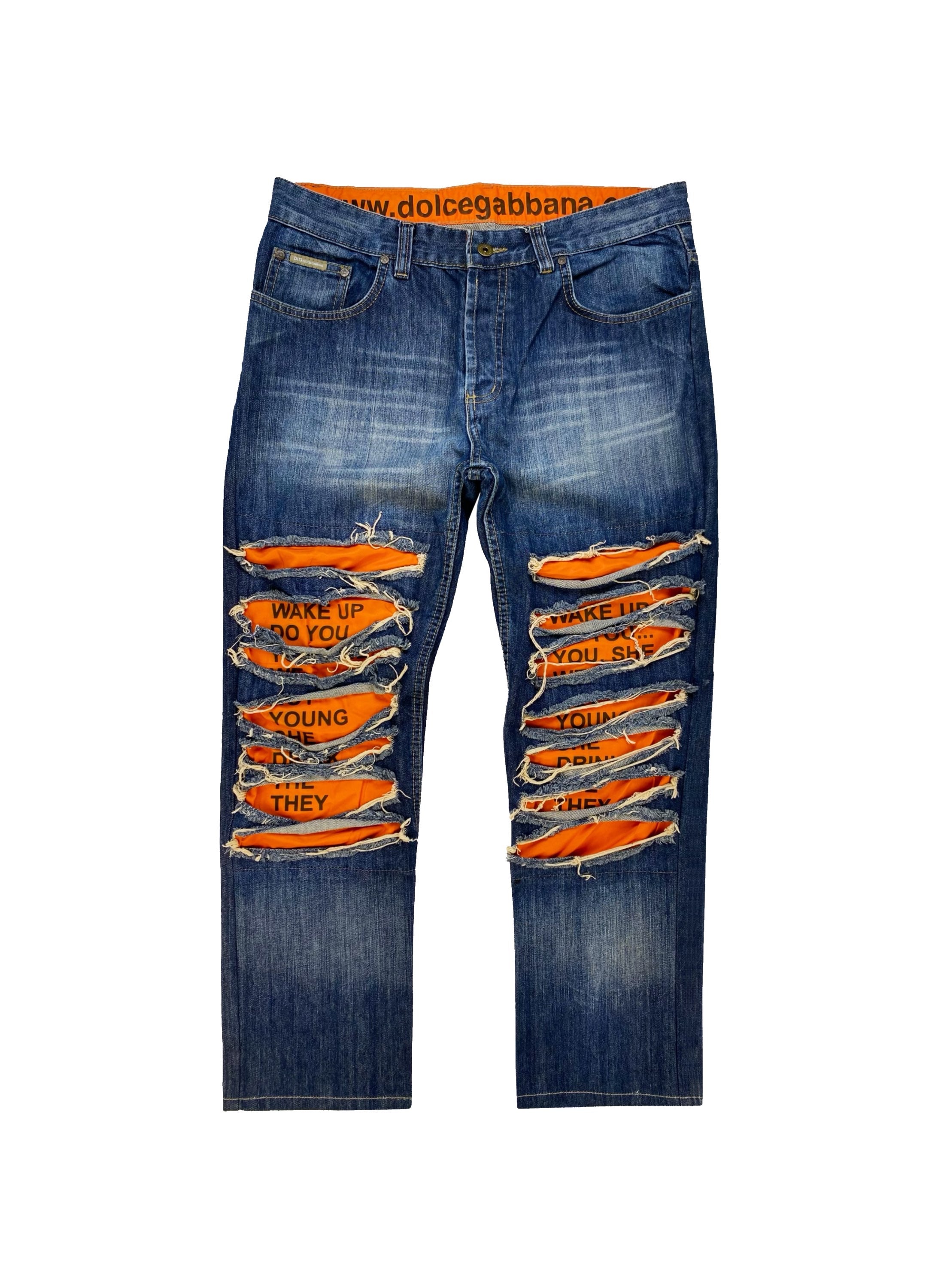 SS06 Dolce &amp; Gabbana “Wake Up” Poem Thrashed Light Wash Denim