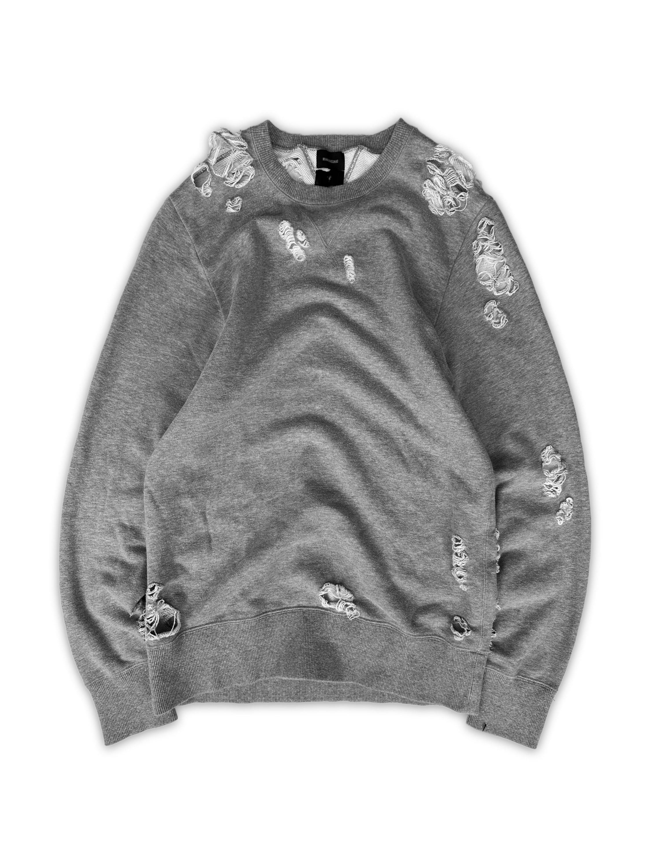 00s Mihara Yasuhiro ‘Distressed’ Heather Grey Oversized Crewneck