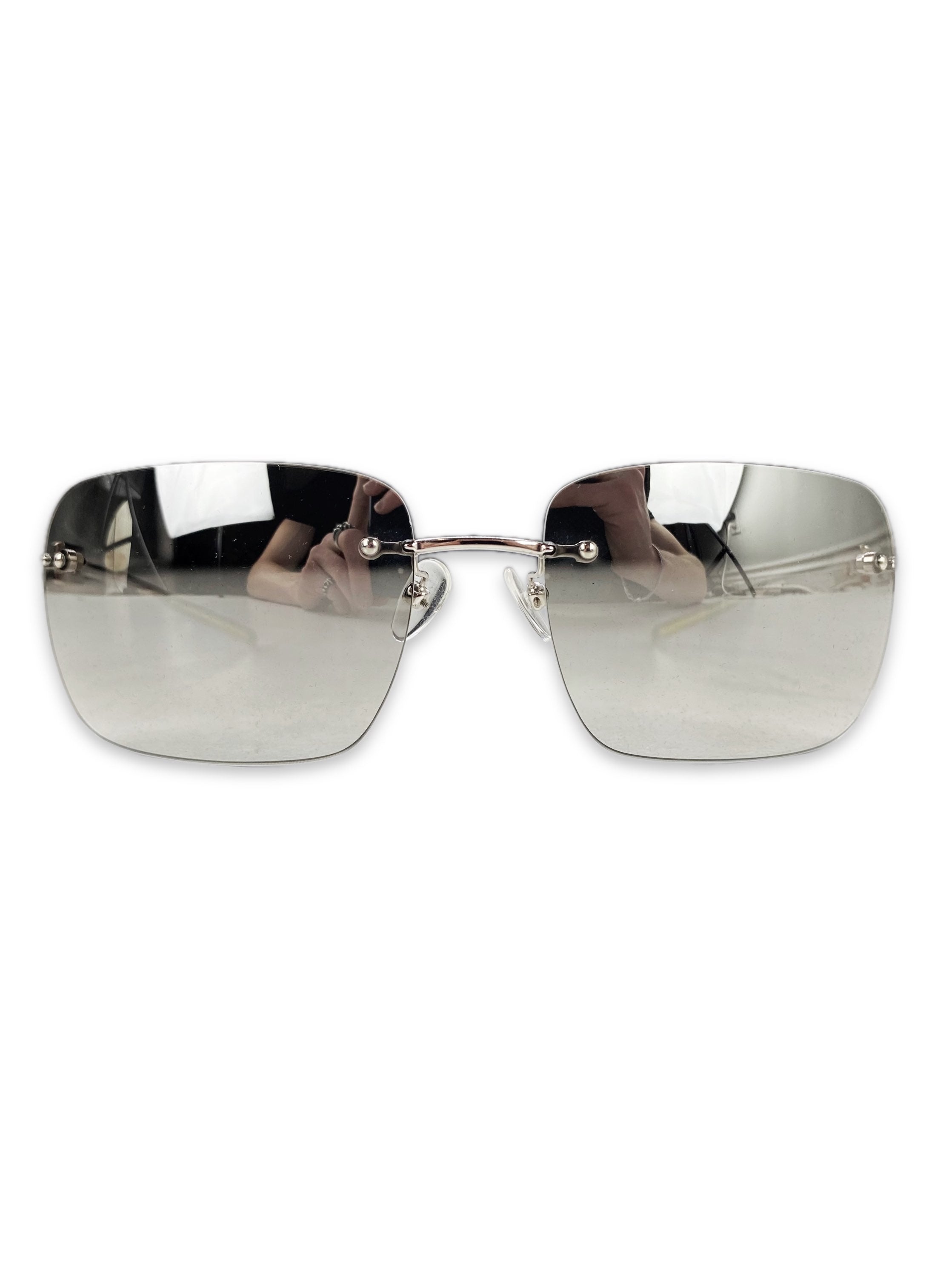 Gucci Rhinestone G Logo Silver Rounded Sunglasses